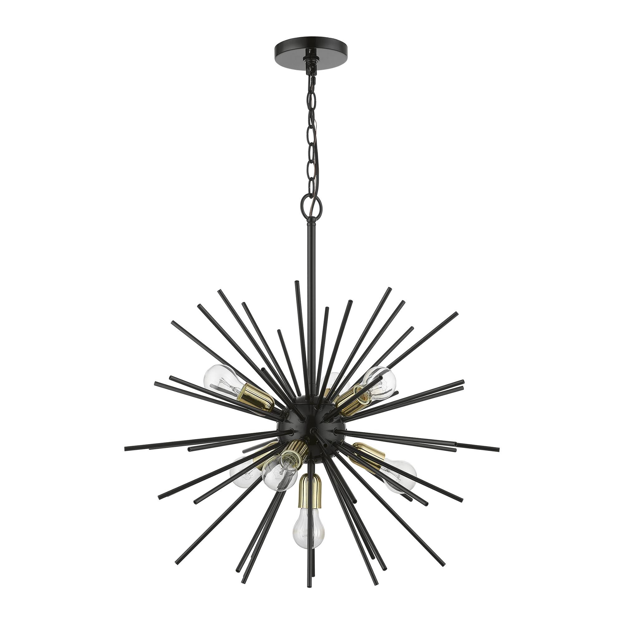Shown in Shiny Black with Polished Brass Accents finish and Iron Pipe Rods shade