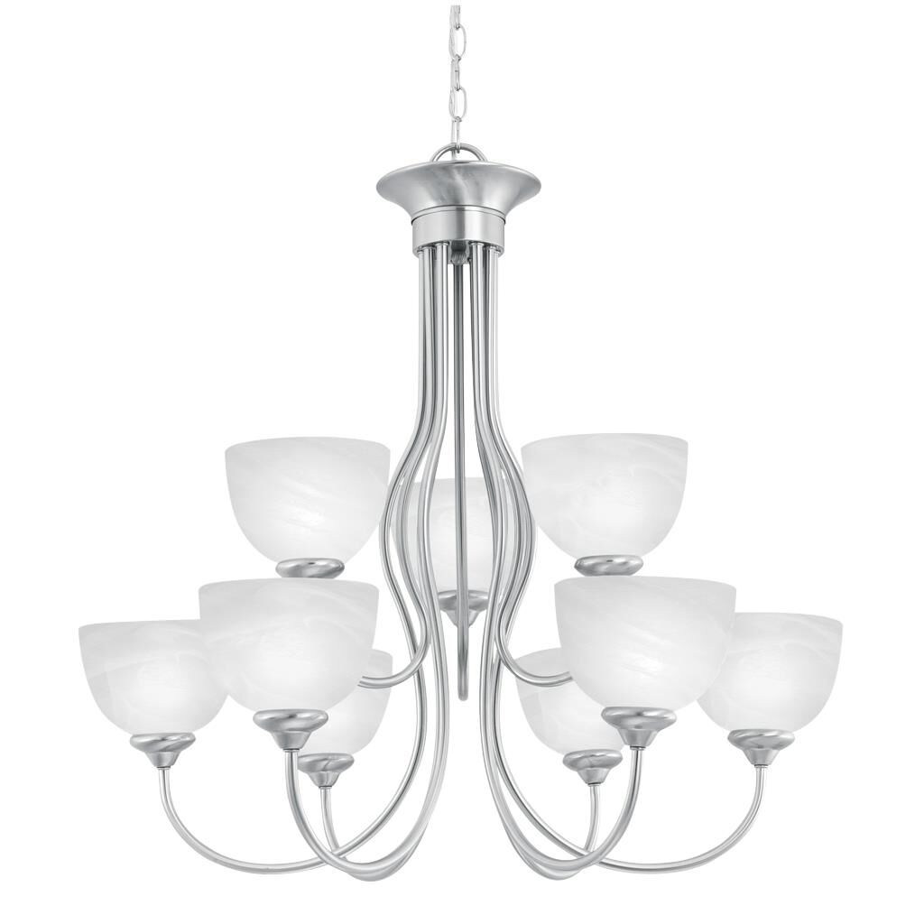 Shown in Brushed Nickel finish and Alabaster Style glass 