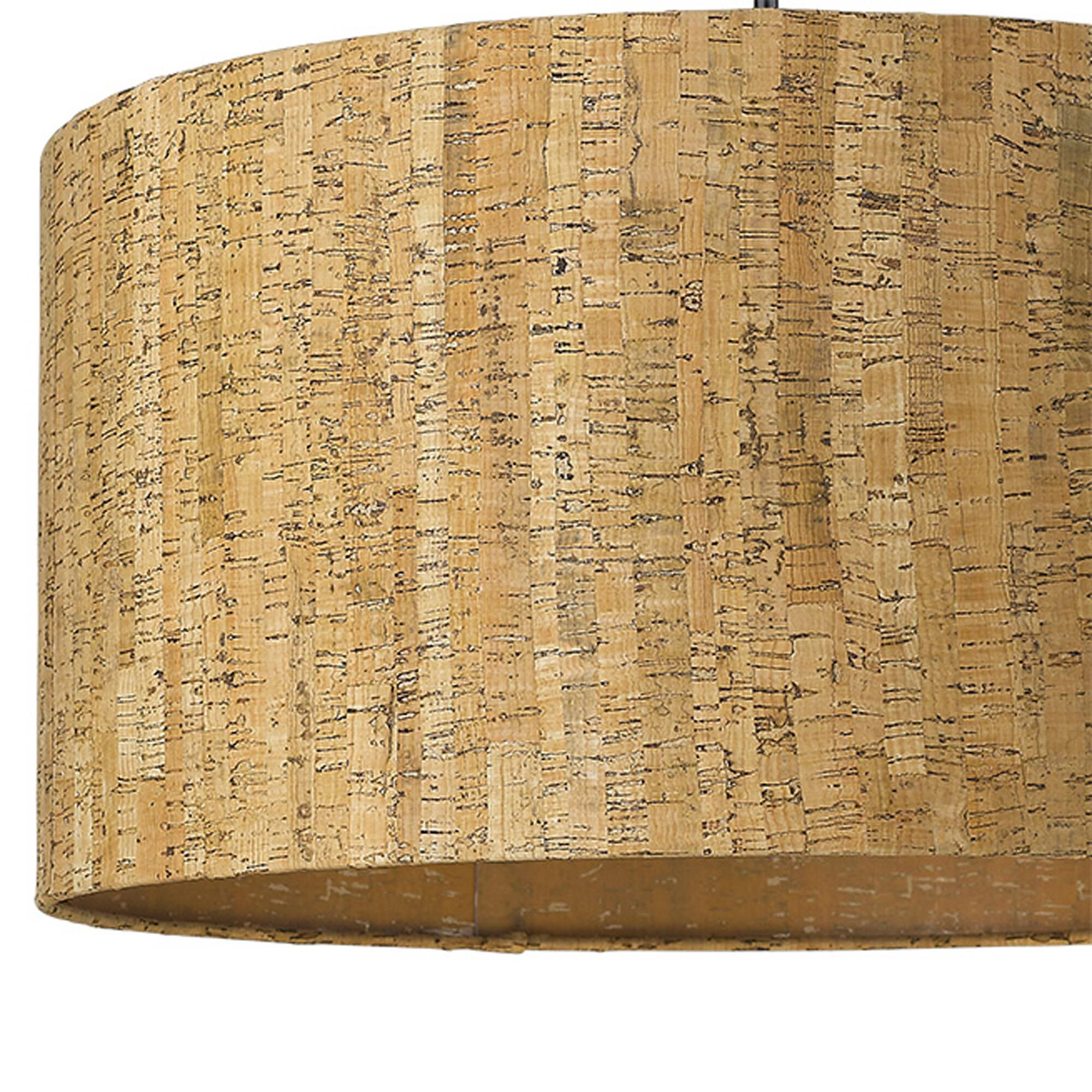 Shown in Matte Black finish and Cork glass and Cork Drum shade