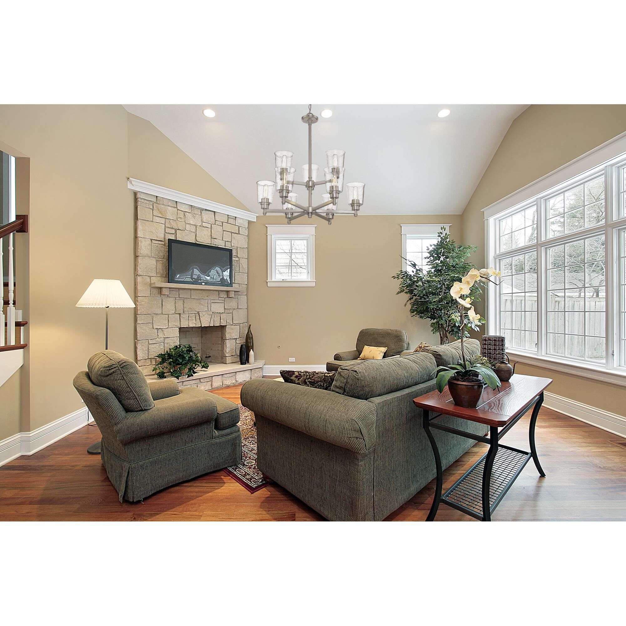 Shown in Brushed Nickel finish and Glass shade