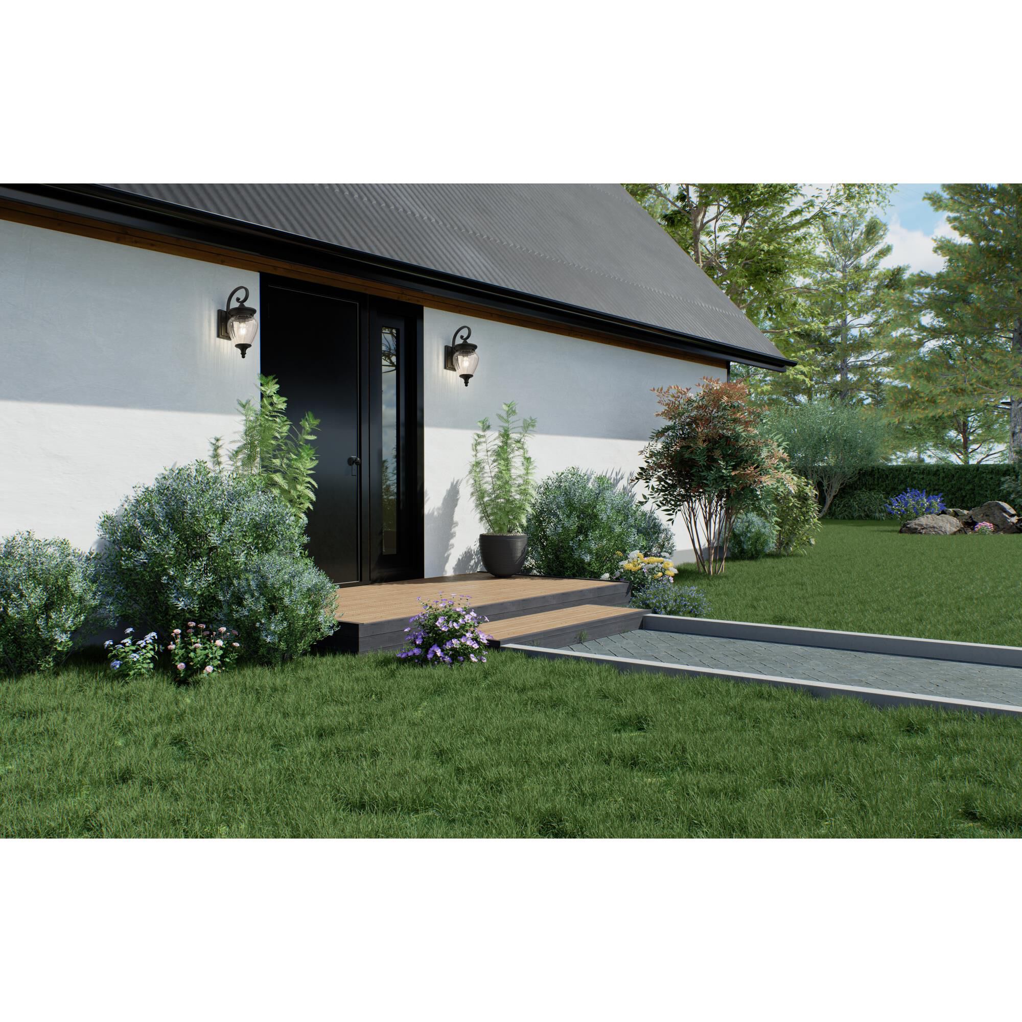 Shown in Black finish and Clear Ribbed glass and Clear Ribbed shade