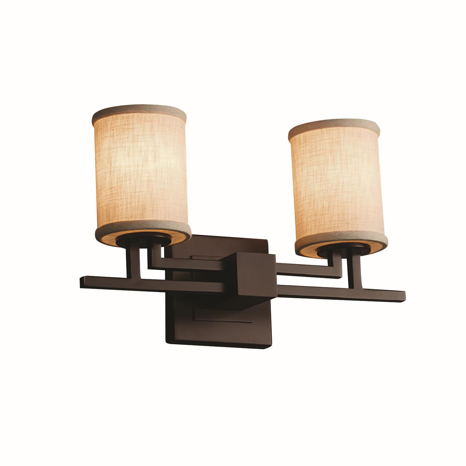 Shown in Dark Bronze finish and Cream Woven Fabric shade and Cylinder with Flat Rim accent