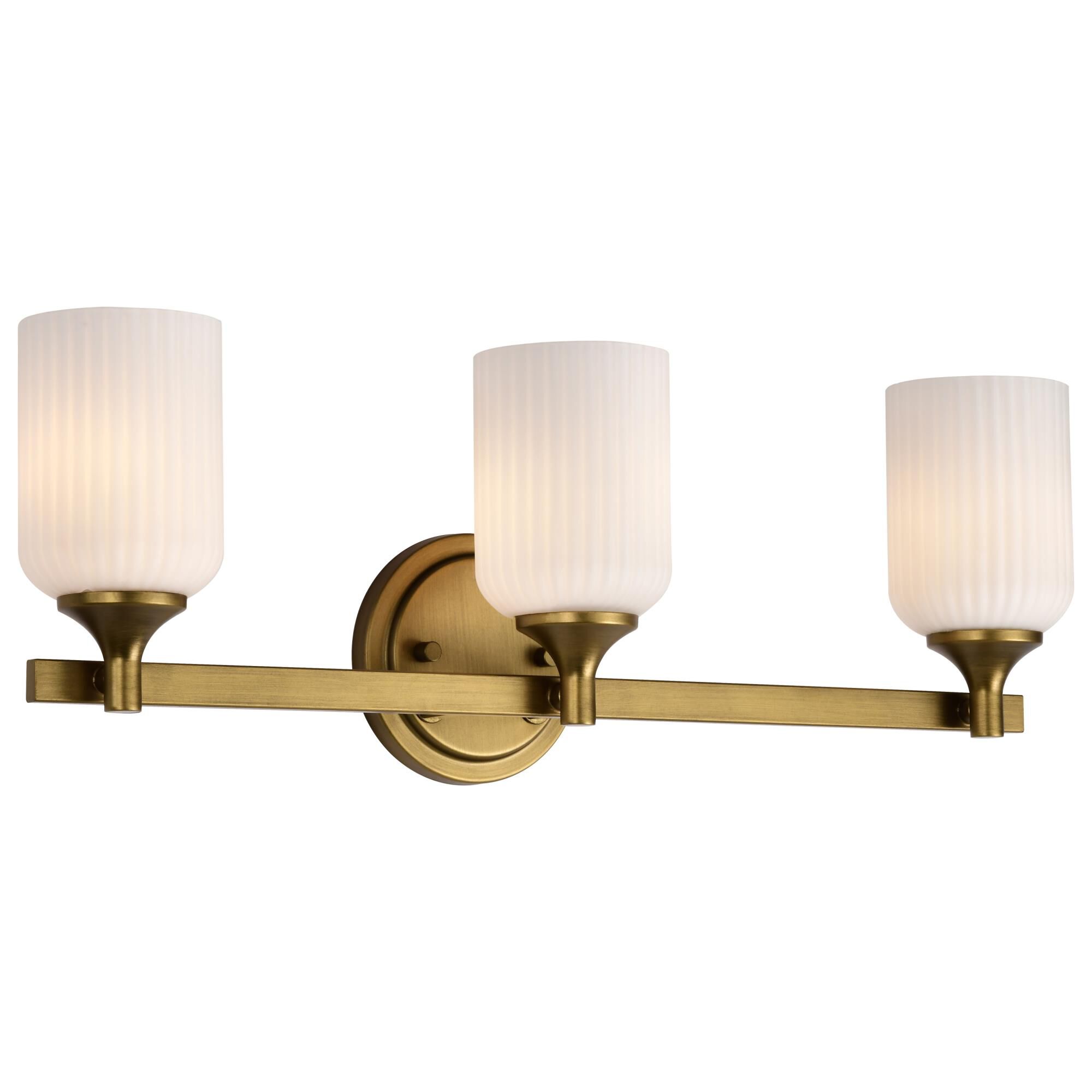 Shown in Natural Brass finish and Frosted Ribbed glass