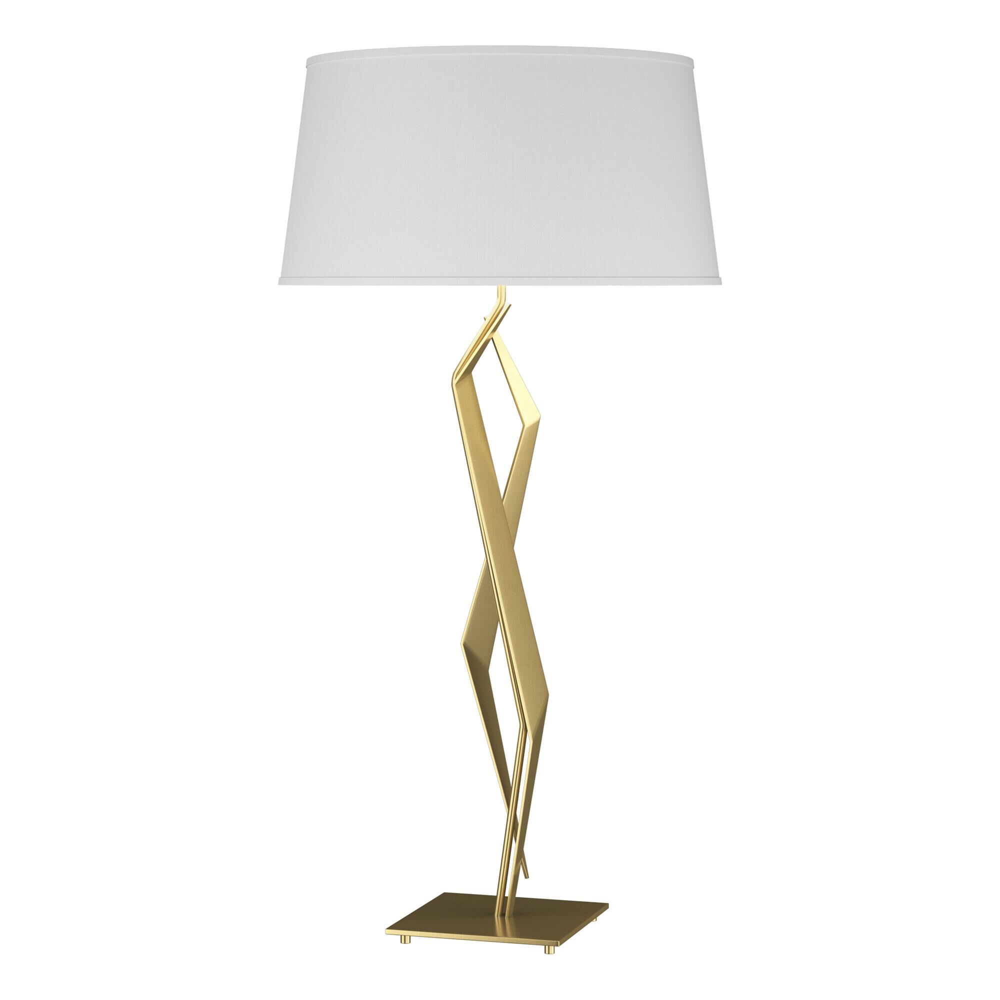 Shown in Modern Brass finish and Natural Anna shade