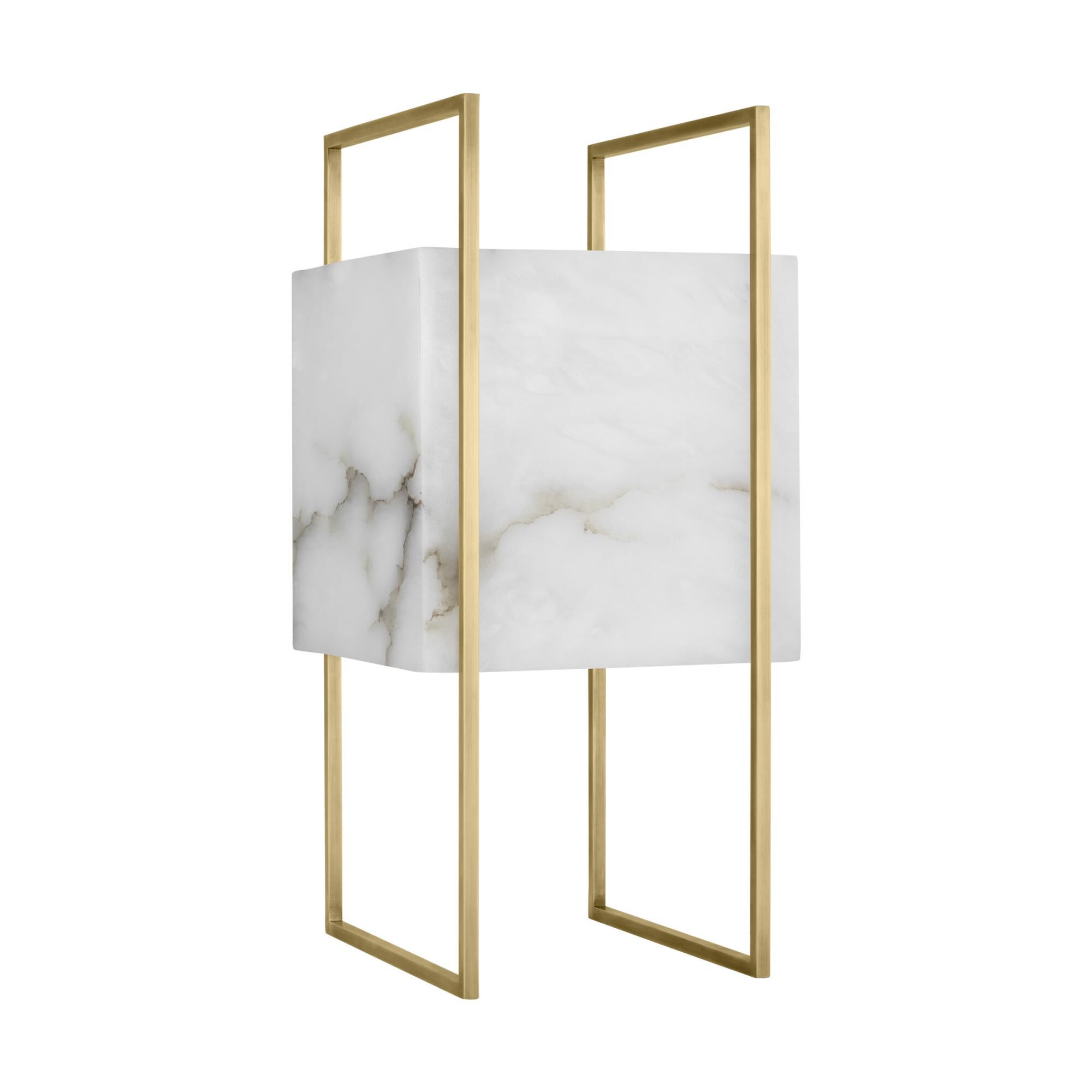Shown in Hand-Rubbed Antique Brass finish and Alabaster shade