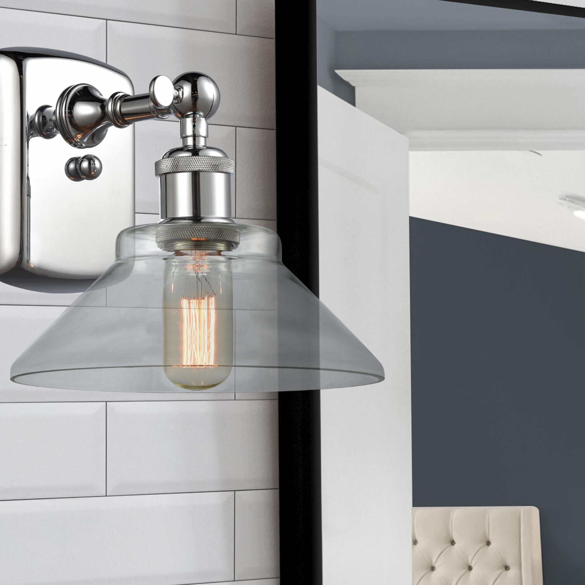Shown in Polished Chrome finish and Clear glass