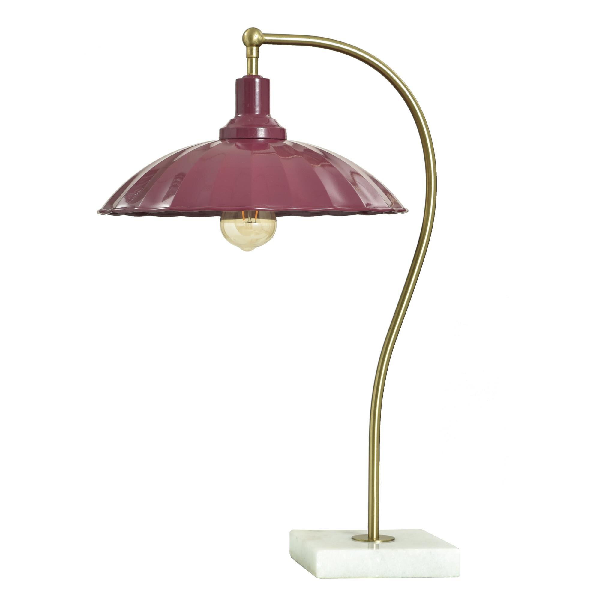 Shown in Polished Brass and White Marble finish and Glossy Burgundy shade