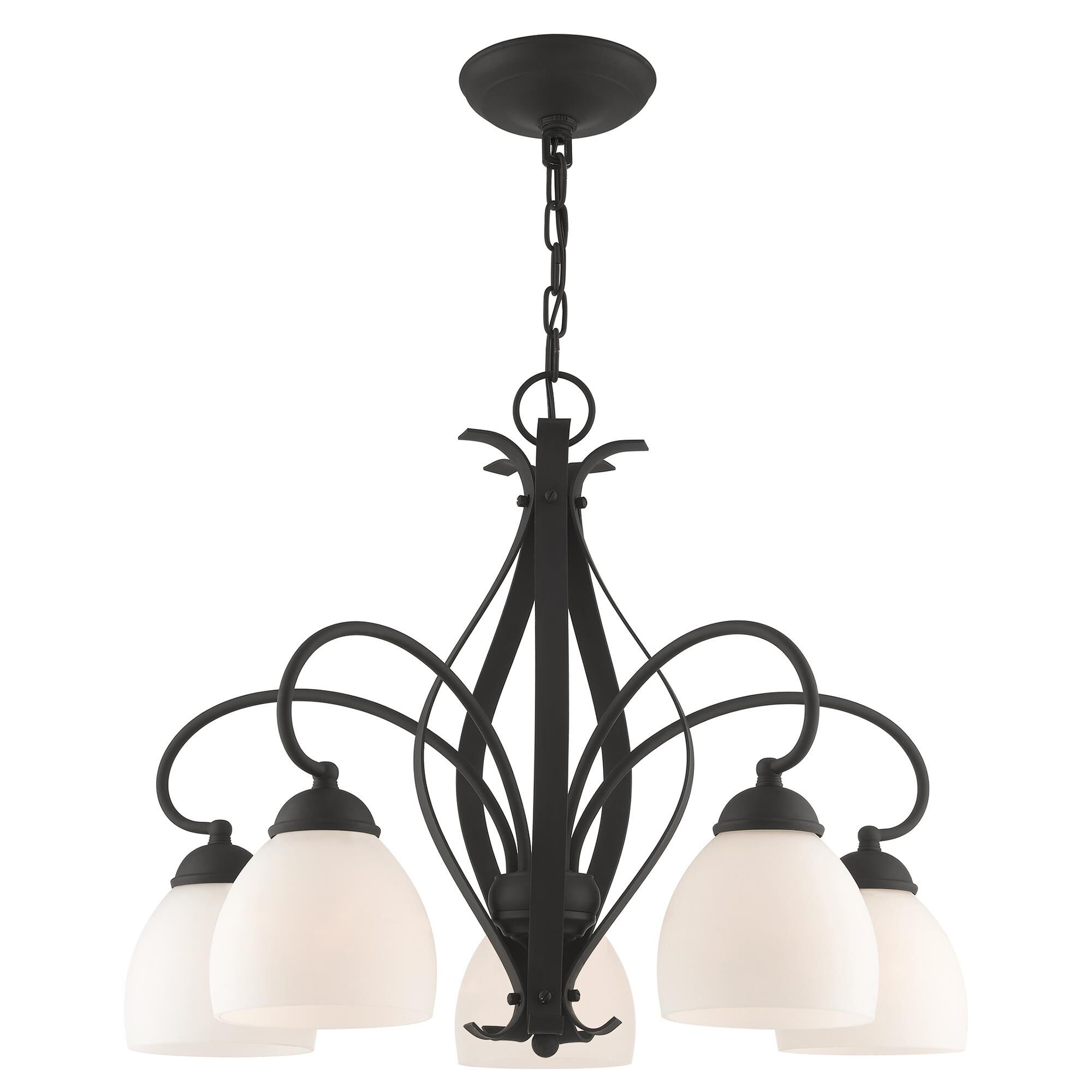 Shown in Black finish and Hand Blown Satin Opal White glass