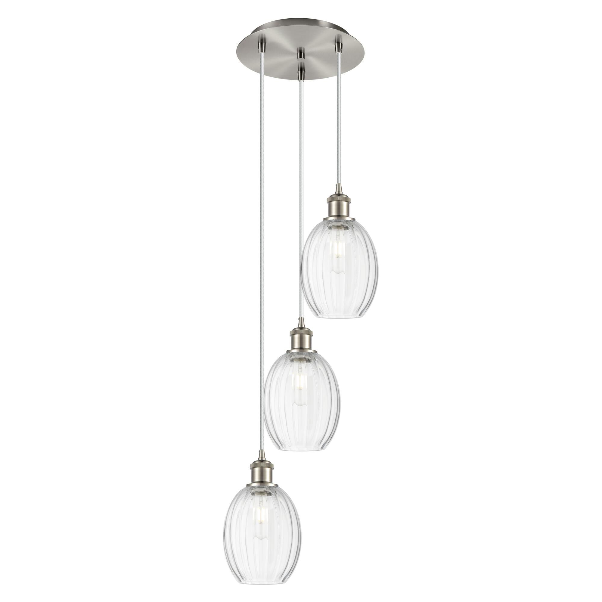 Shown in Brushed Satin Nickel finish and Clear glass