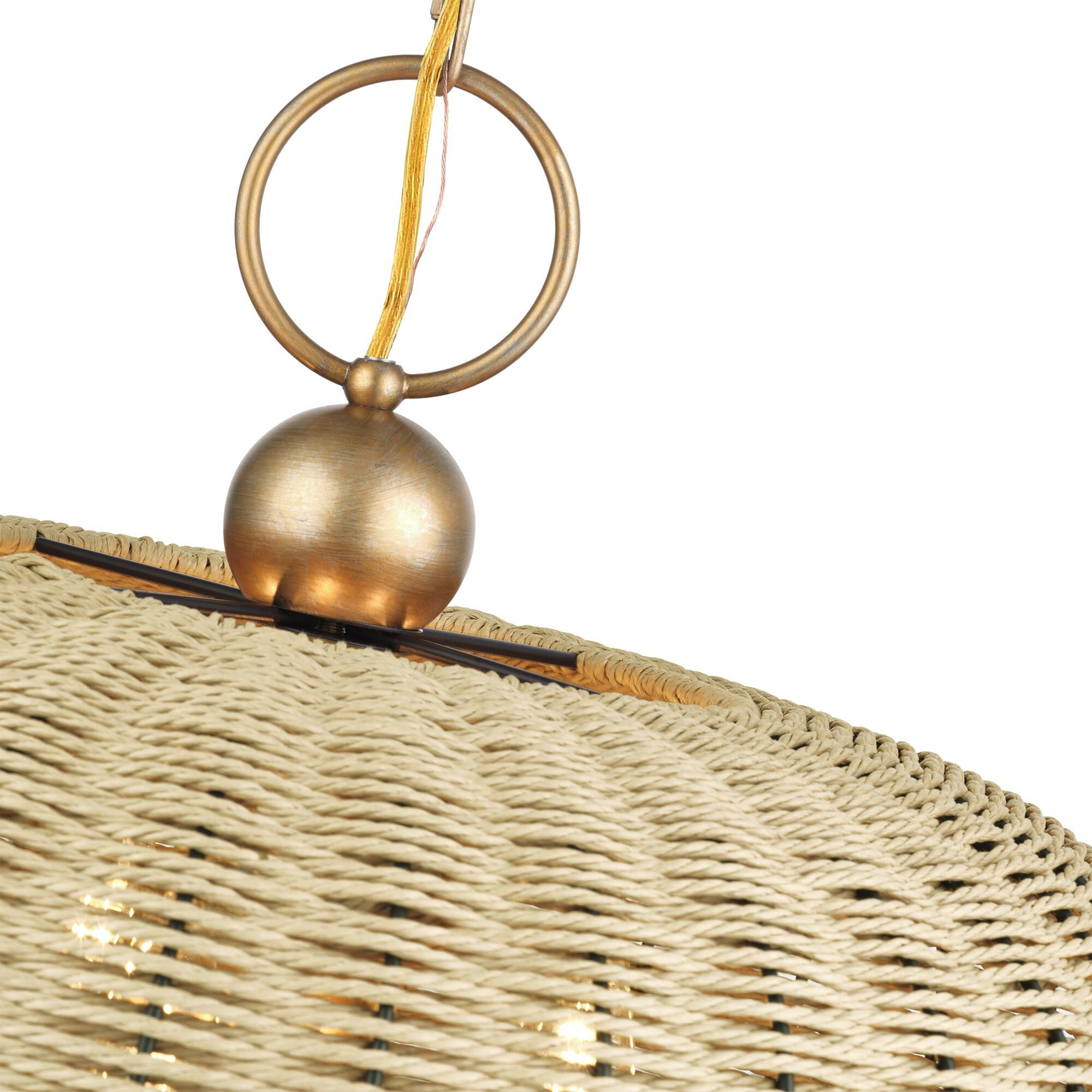 Shown in Antique Gold Leaf finish and Hand-Woven French Beige Paper Rope shade