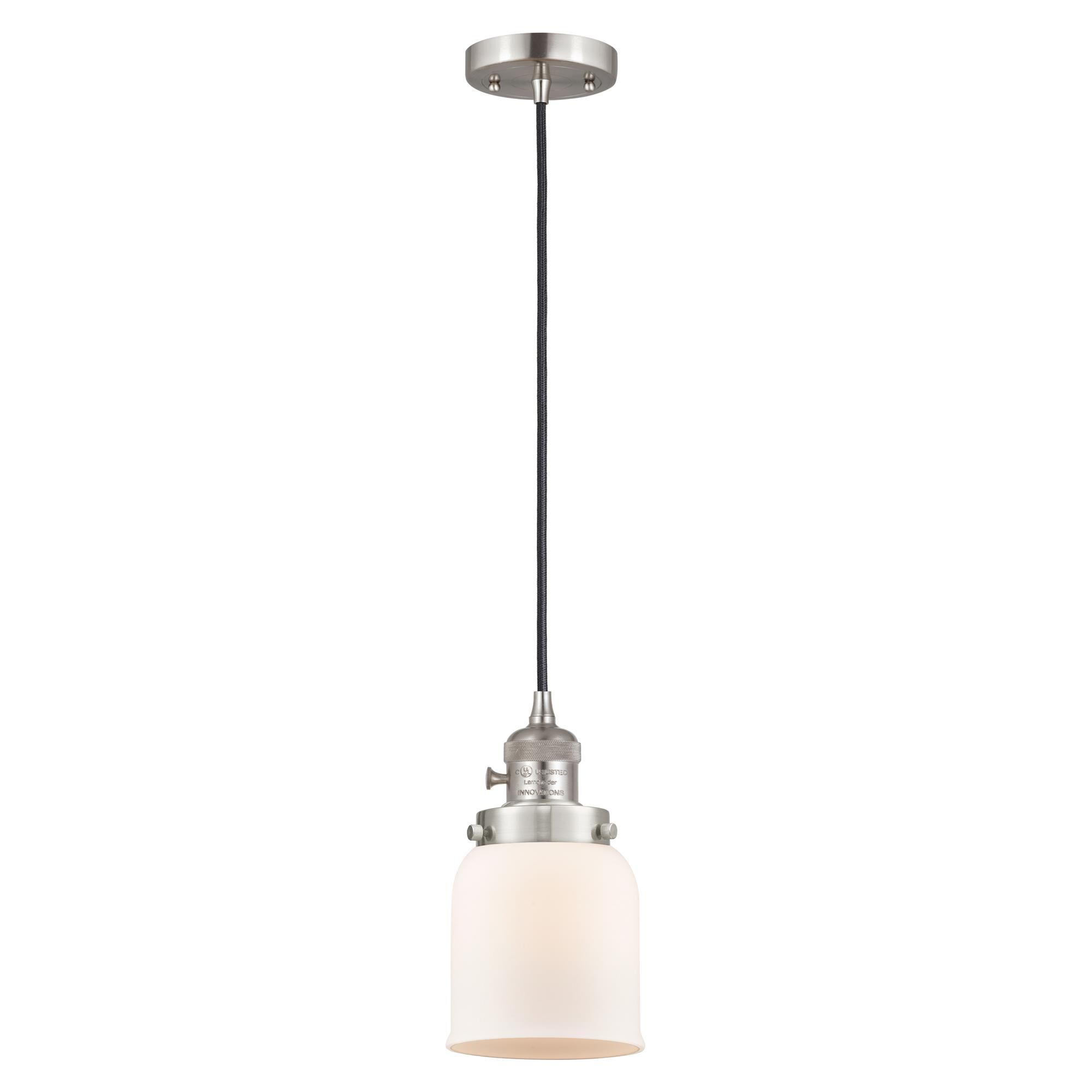 Shown in Brushed Satin Nickel finish and Matte White glass