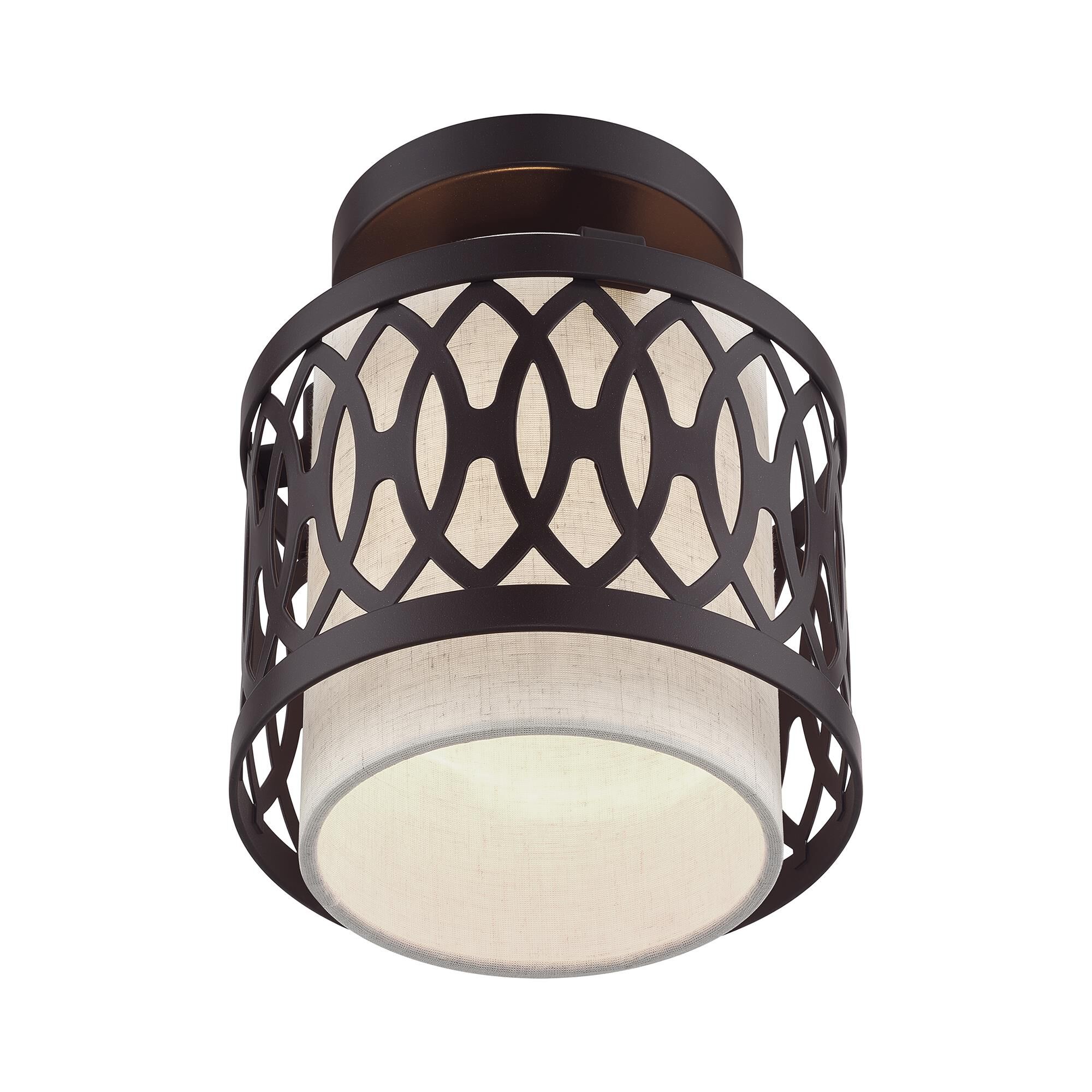 Shown in English Bronze finish and Hand Crafted Oatmeal Color Hardback shade