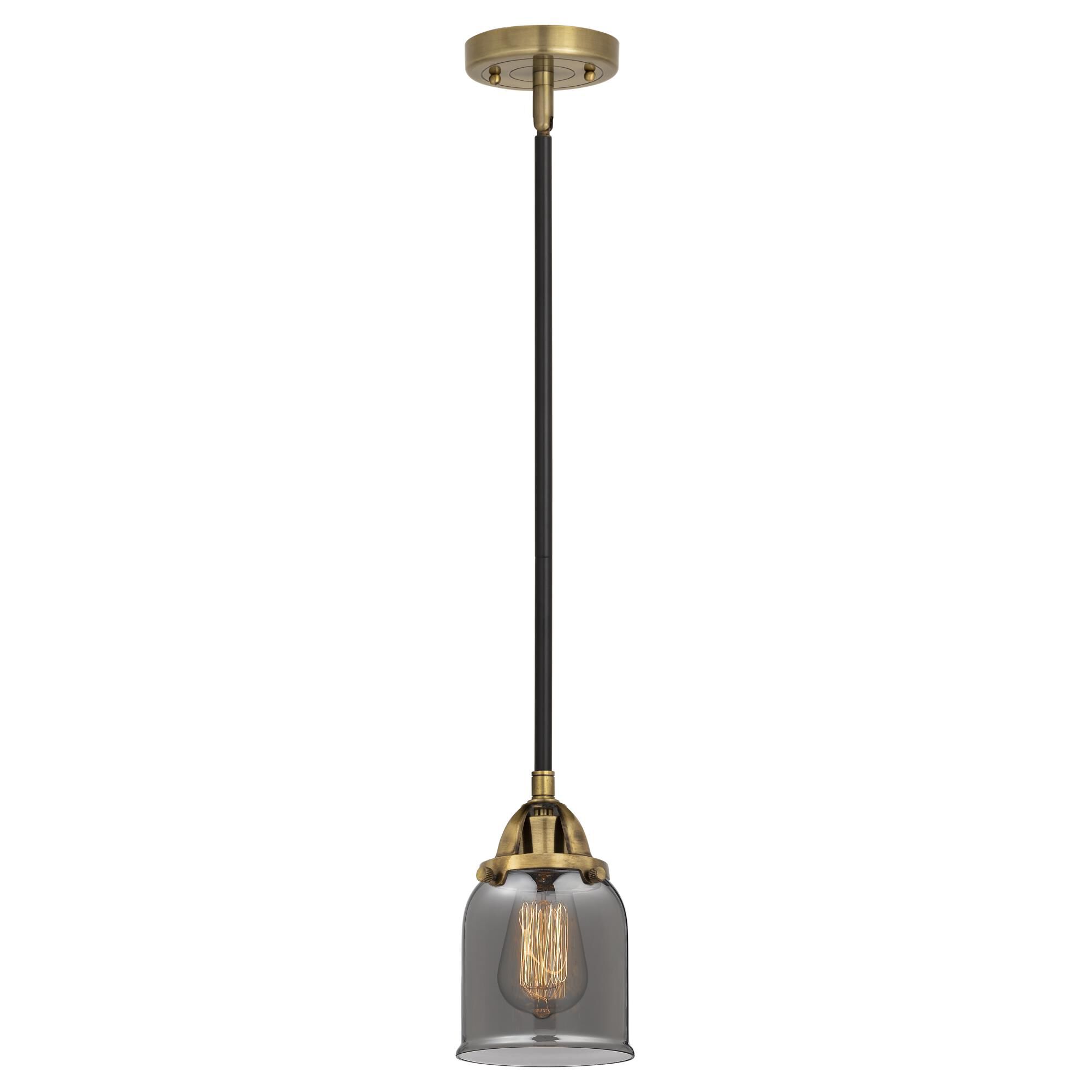 Shown in Black Antique Brass finish and Plated Smoke Small Bell glass and No Shade shade