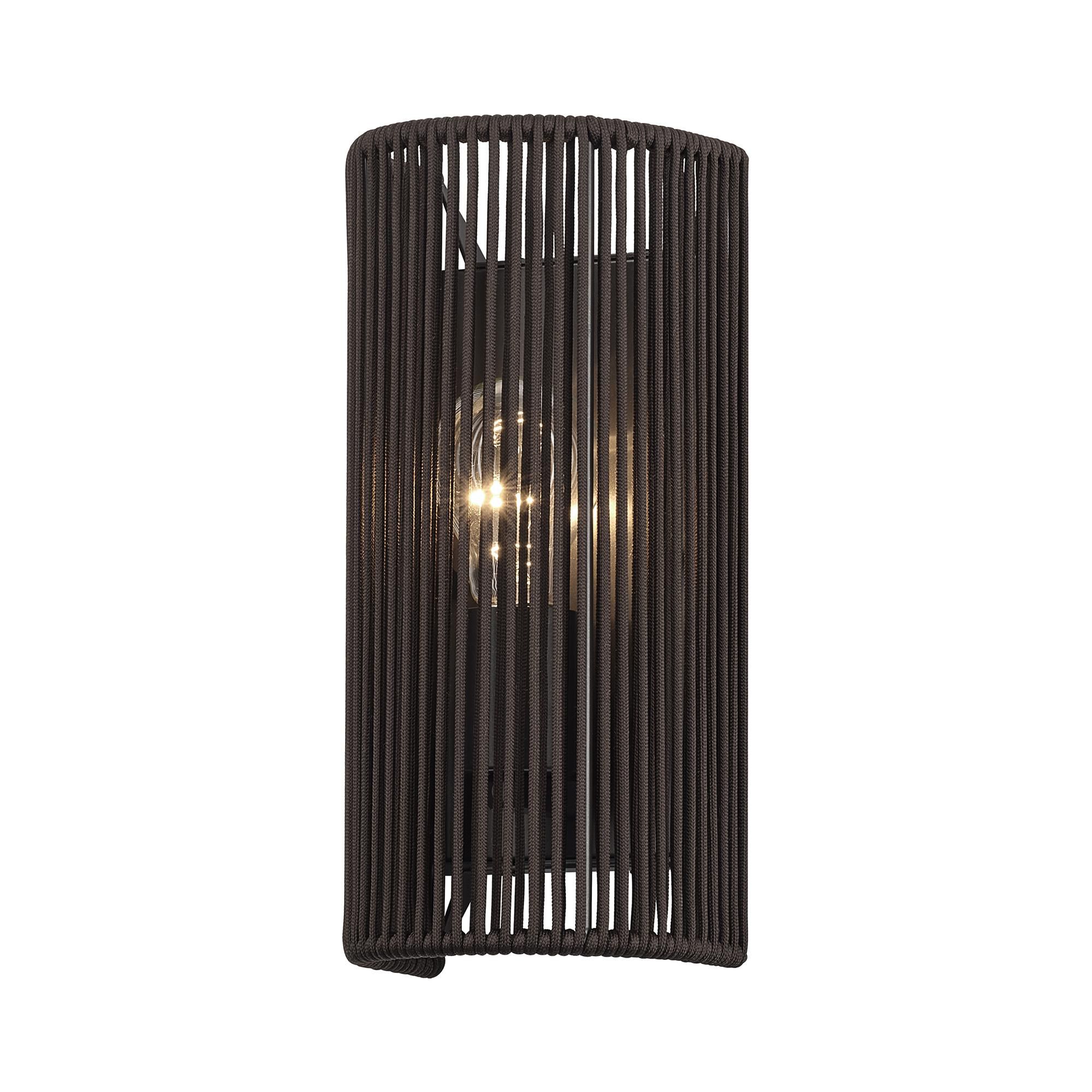 Shown in English Bronze finish and Hand-Woven Dark Chocolate Color Polyester Rope shade