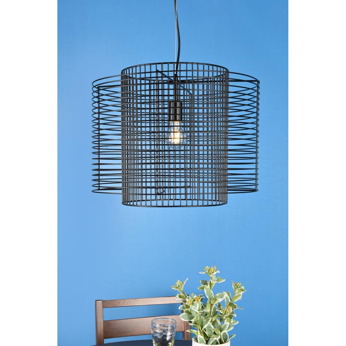 Shown in Black finish and Black Iron shade