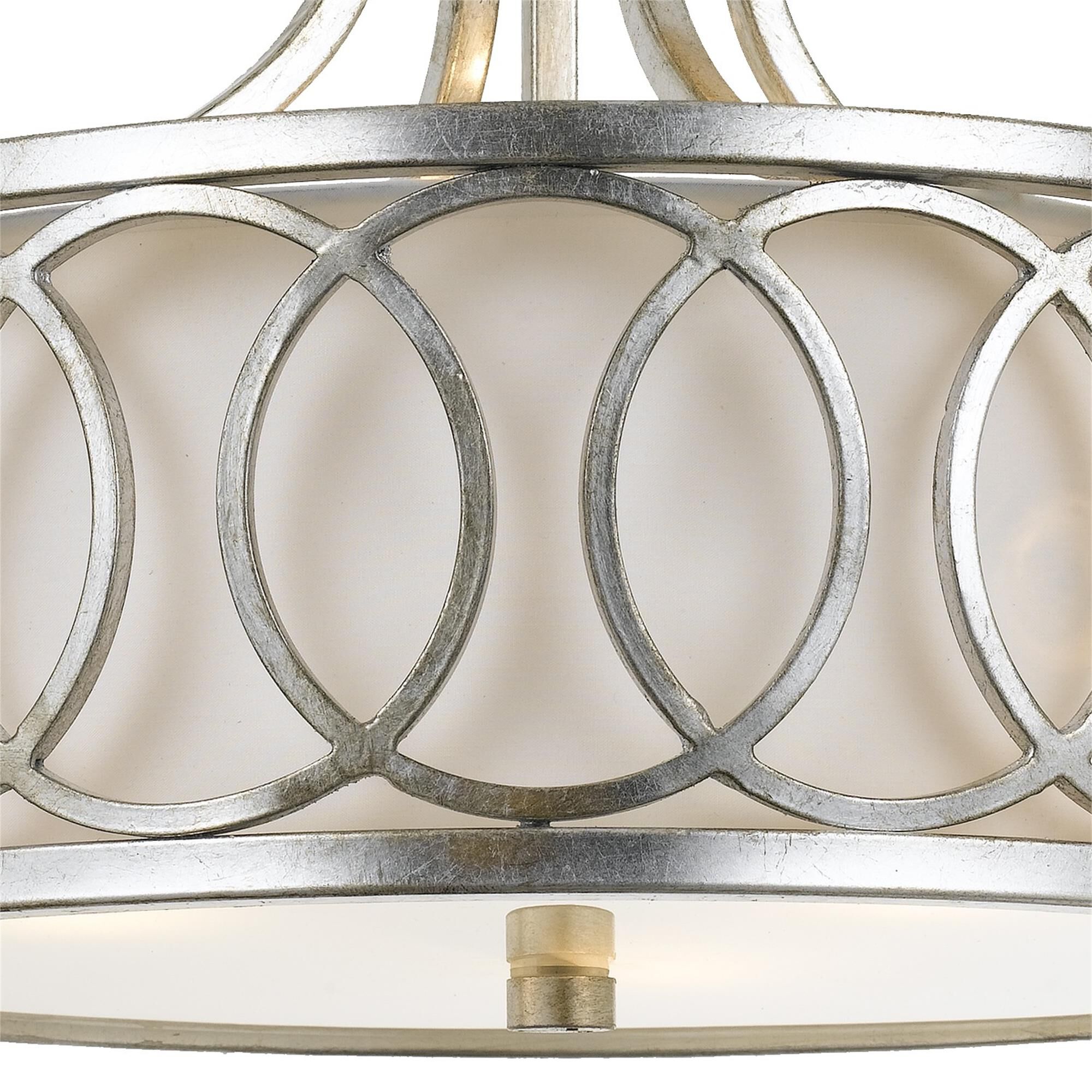 Shown in Antique Silver finish and Silk glass and White shade