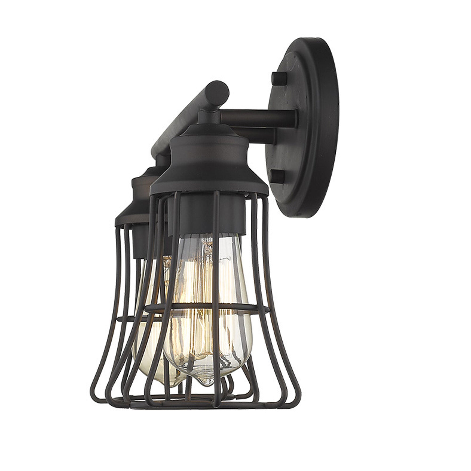 Shown in Oil-Rubbed Bronze finish and Oil-Rubbed Bronze glass and Oil-Rubbed Bronze, Geometric Metal Cage s shade