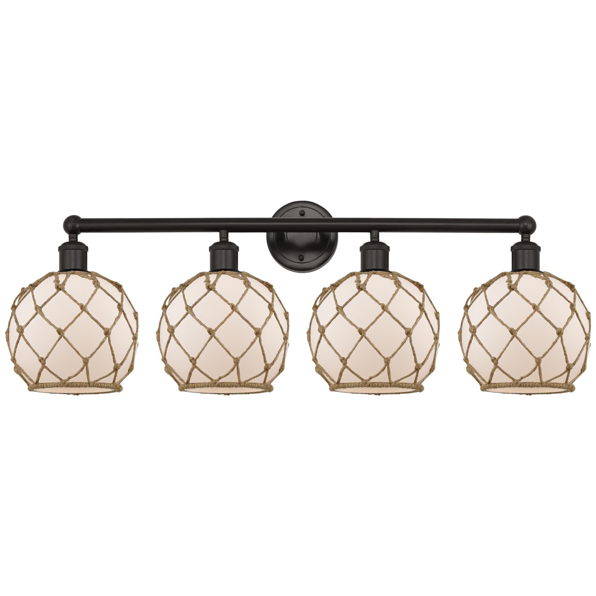 Shown in Oil Rubbed Bronze finish and White with Brown Rope glass