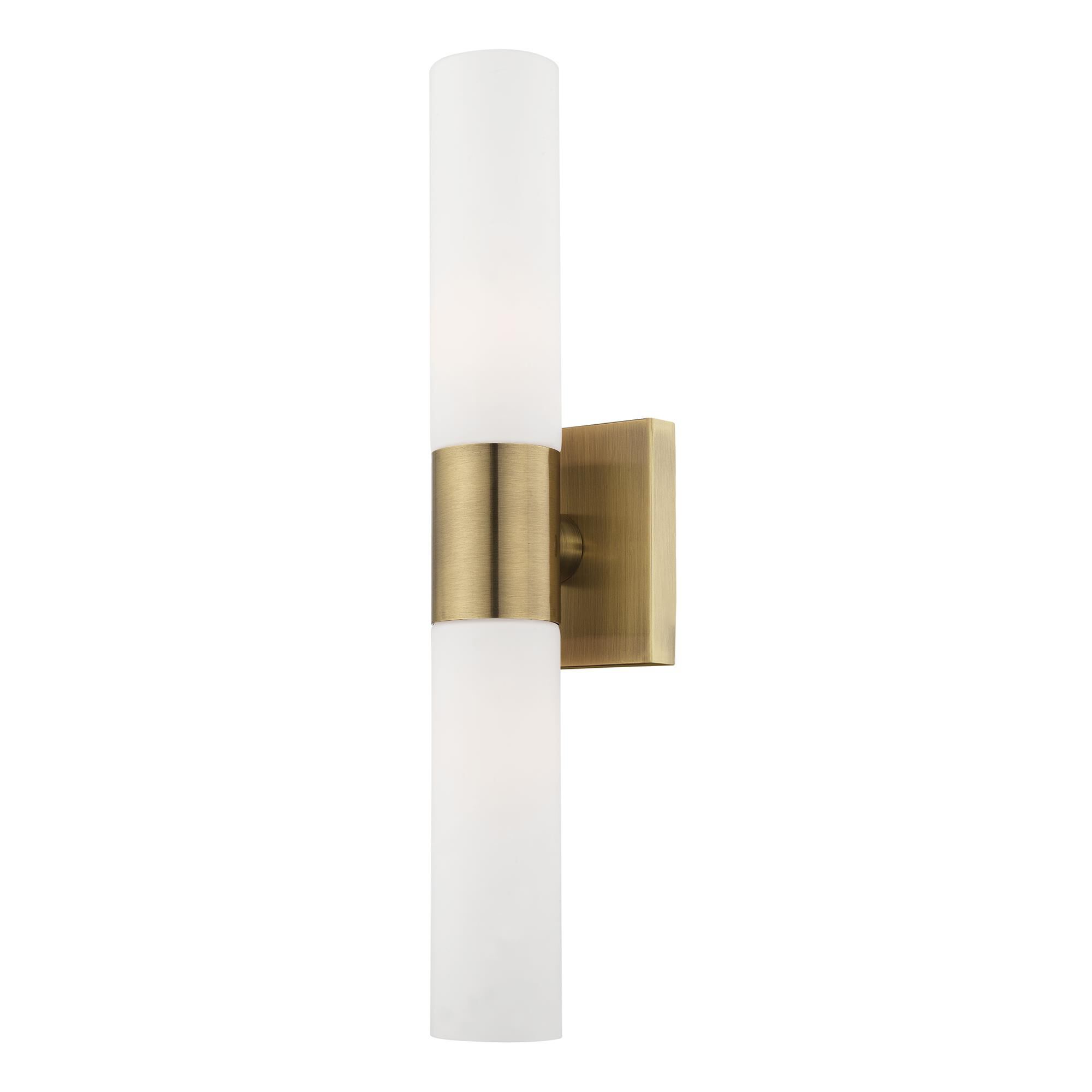 Shown in Antique Brass finish and Hand Blown Satin Opal White Twist Lock glass