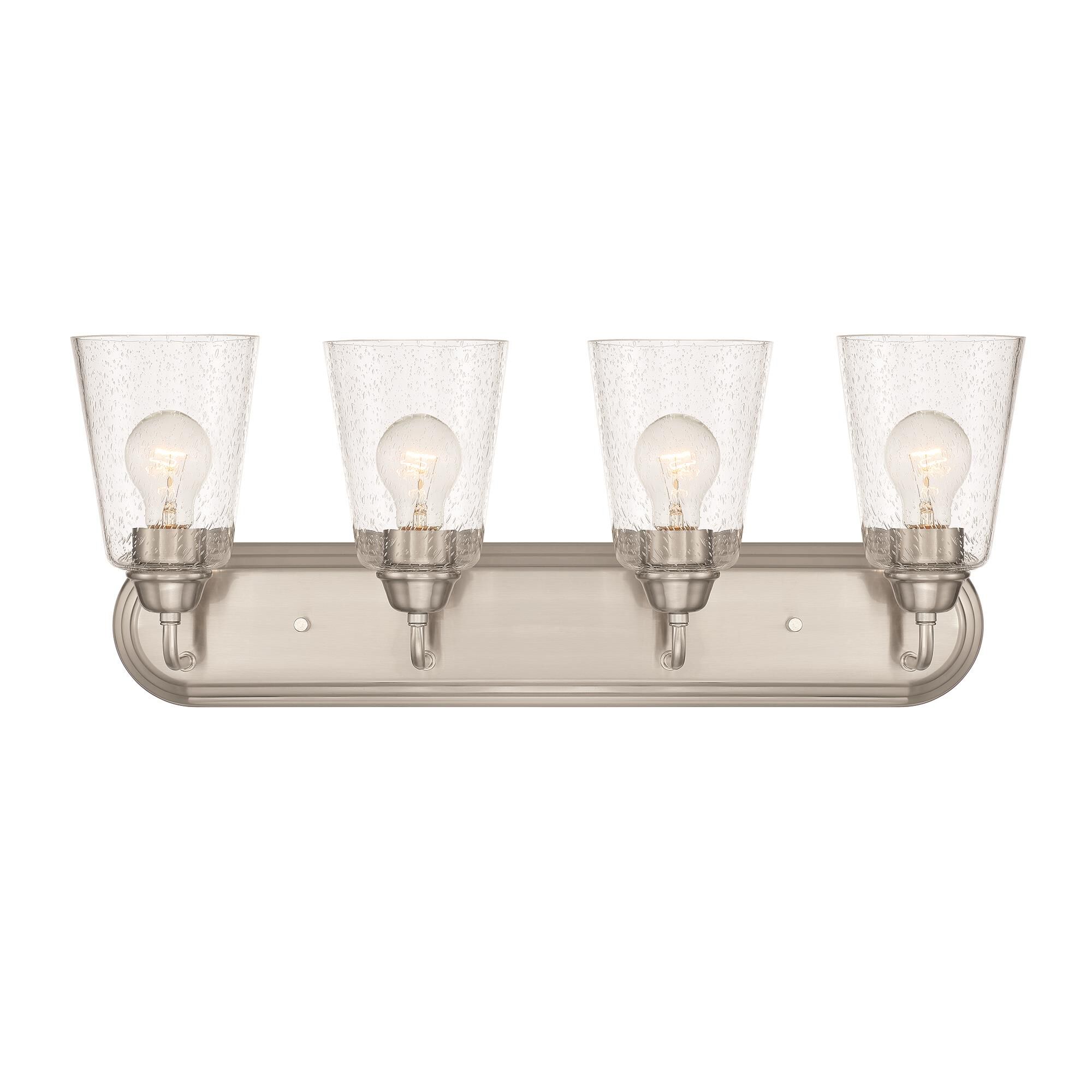 Shown in Brushed Nickel finish and Clear Seedy glass and Clear Seedy Glass shade