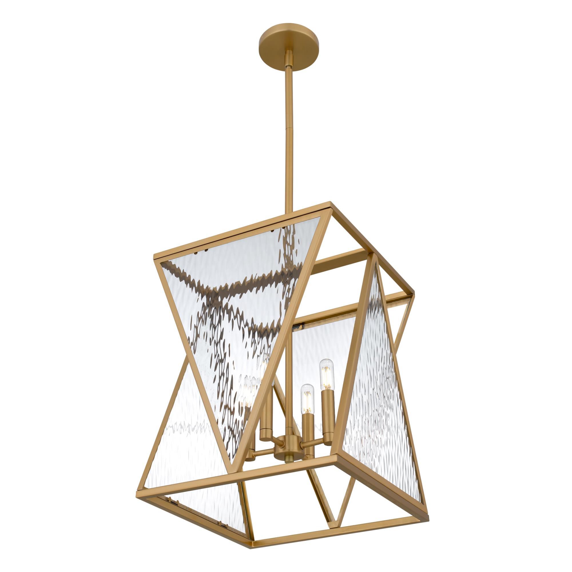 Shown in Brushed Weathered Brass finish and Clear Water Glass shade