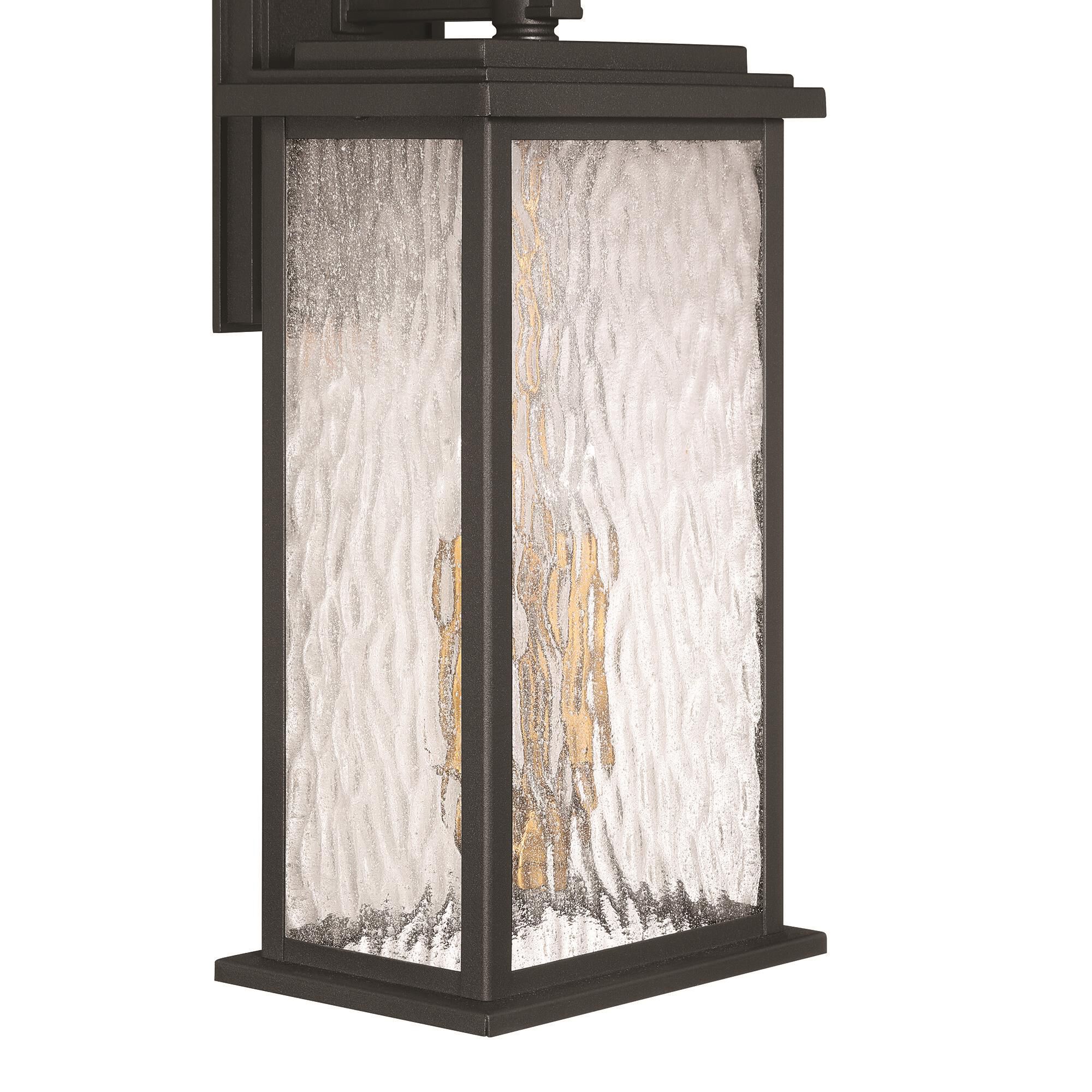 Shown in Black and Brass finish and Rain glass