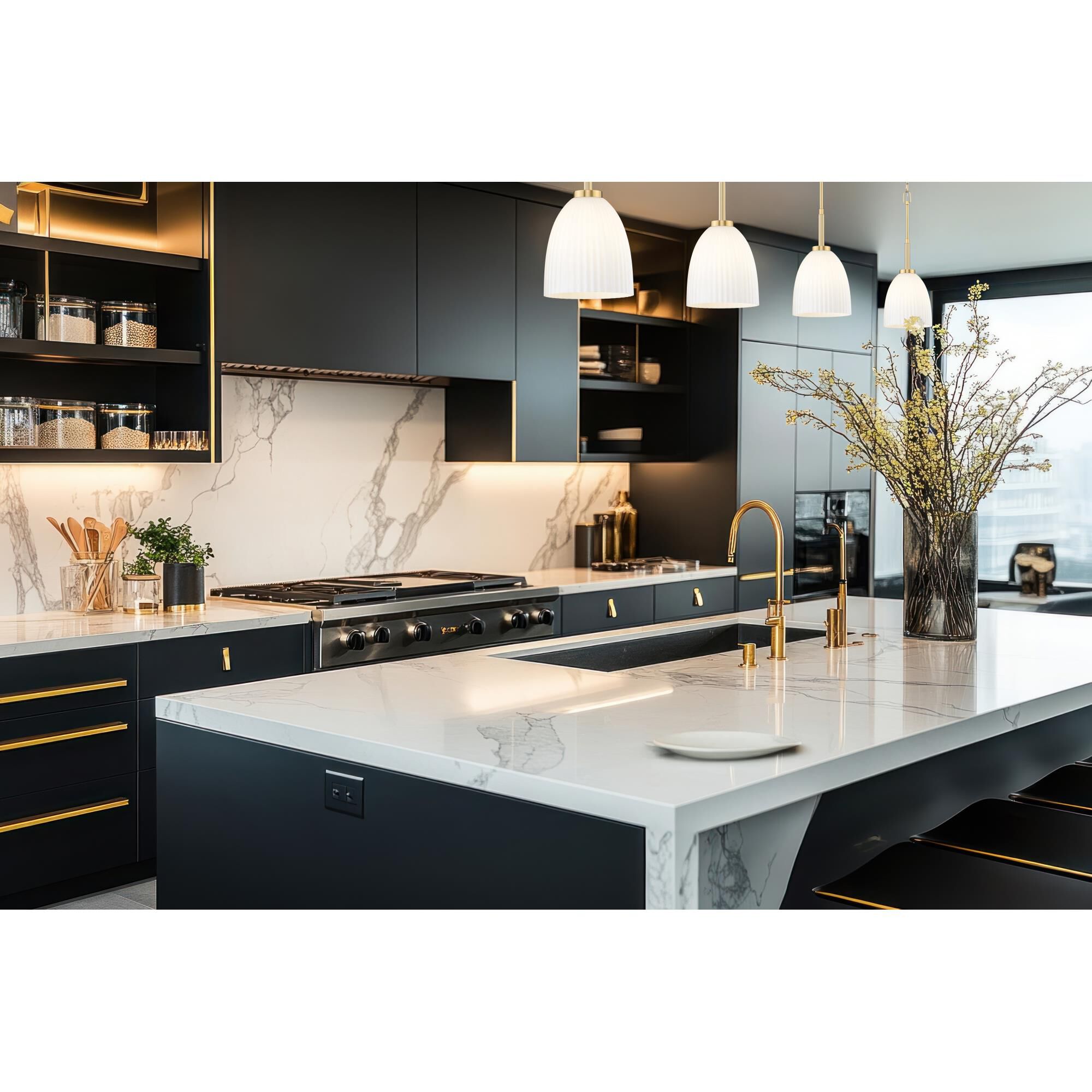 Shown in Modern Gold finish and Matte Opal glass and Matte Opal shade