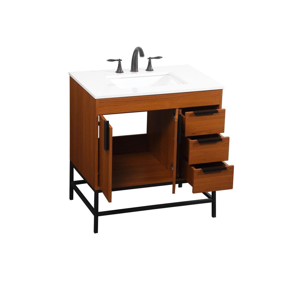 Shown in Teak finish and Without Backsplash accent