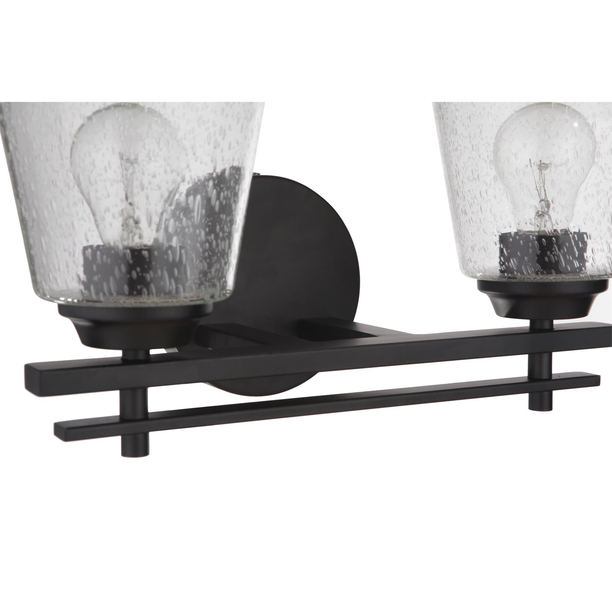 Shown in Flat Black finish and Clear Seeded glass and Glass shade