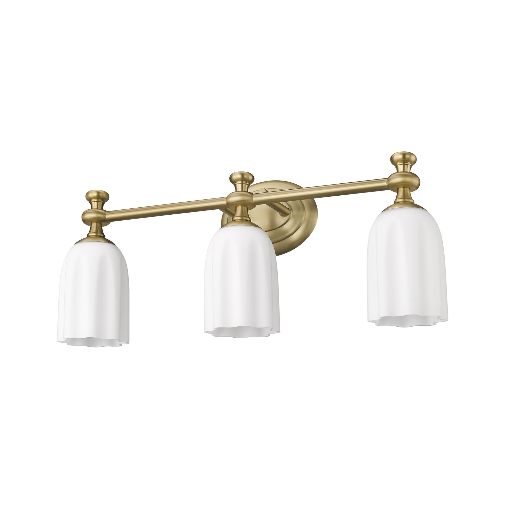 Shown in Modern Gold finish and Opal Etched glass and Opal Etched shade