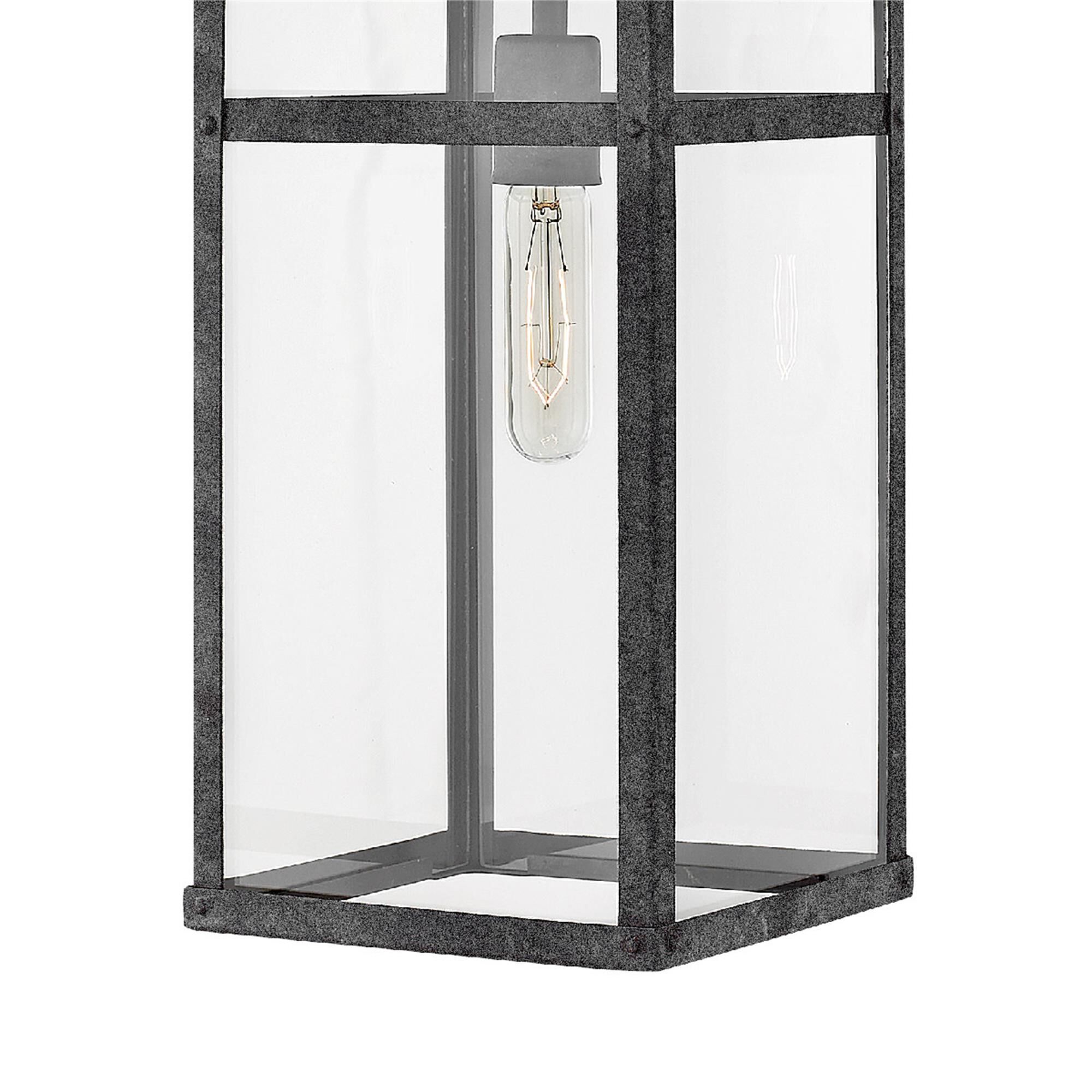 Shown in Aged Zinc finish and Clear glass