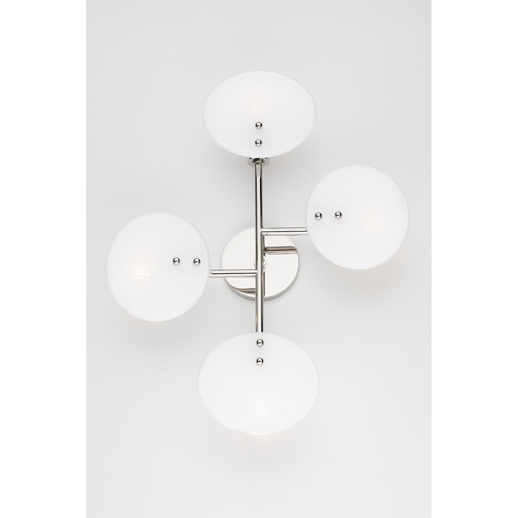 Shown in Polished Nickel finish and White Candy glass and White Candy shade