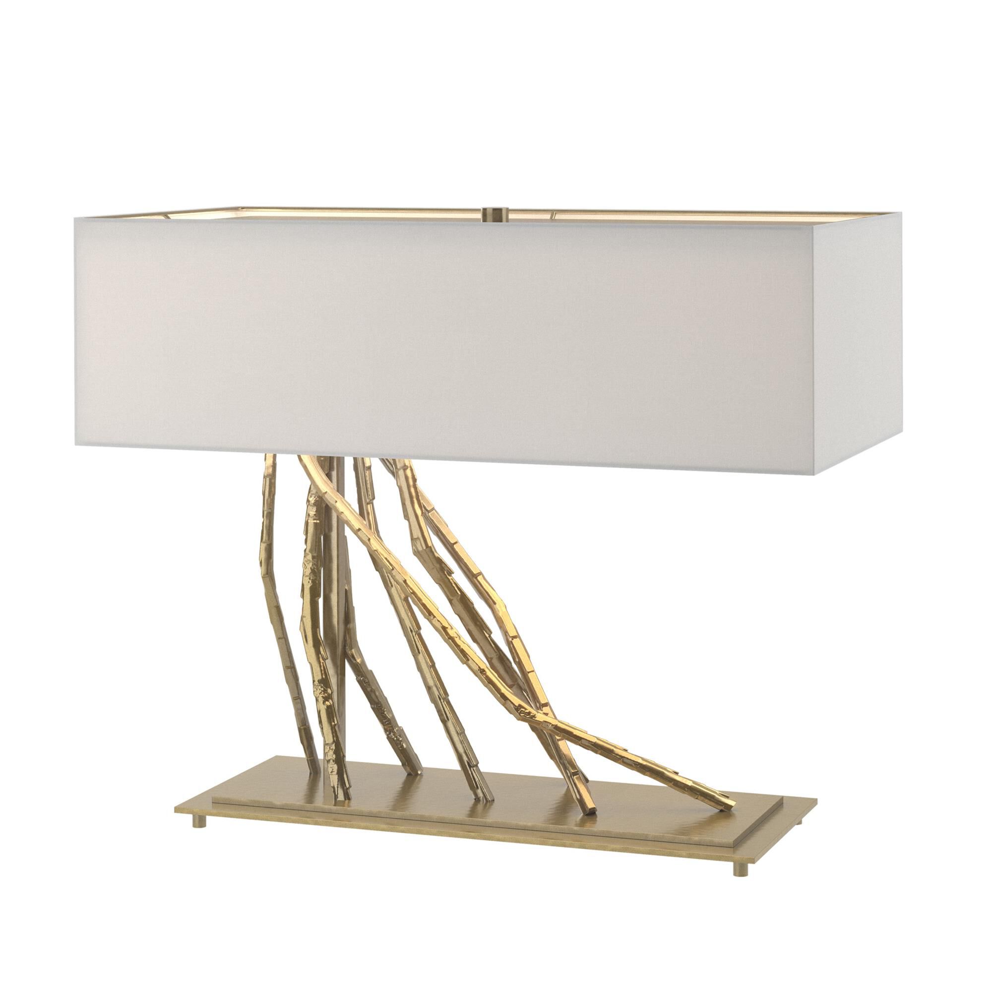 Shown in Modern Brass finish and Natural Anna shade