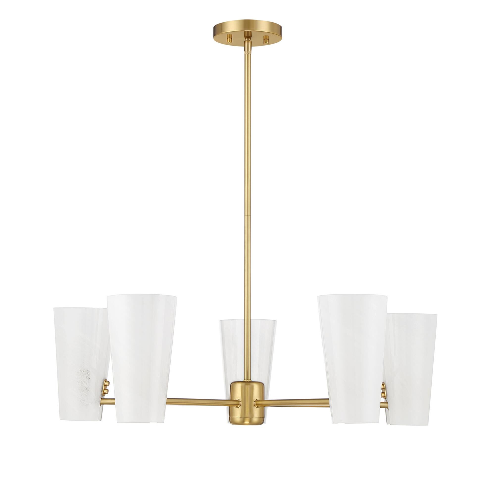 Shown in Natural Brass finish and White Strie glass