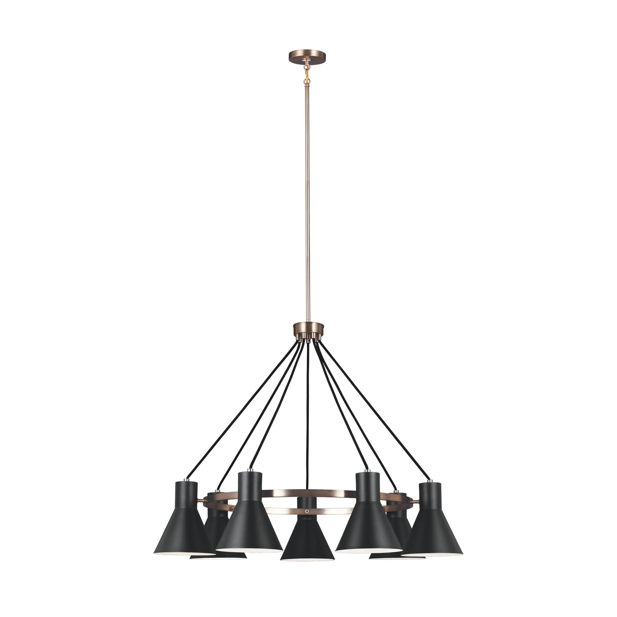 Shown in Satin Bronze finish and Black Steel Shades glass and Black Steel s shade