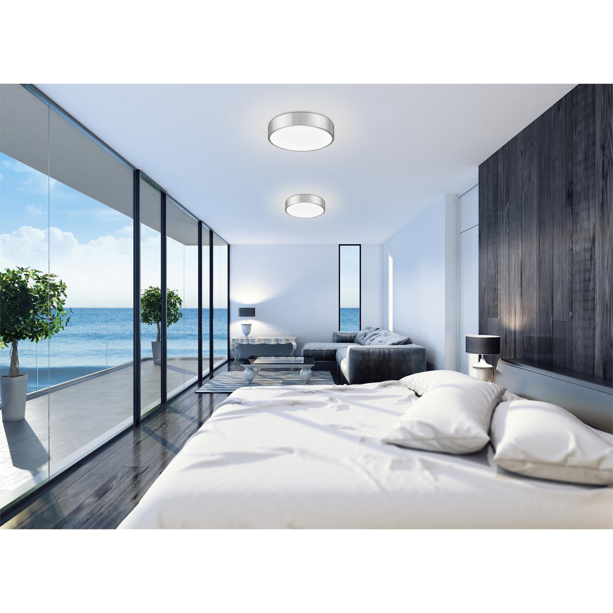 Shown in Brushed Nickel finish and Frosted glass and Frosted shade