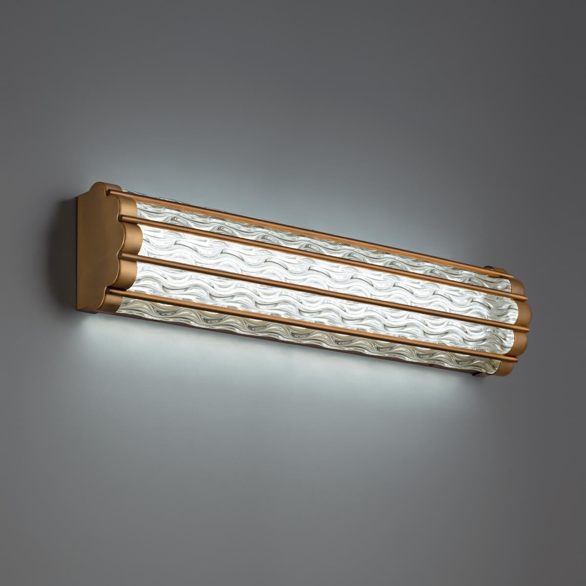 Shown in Aged Brass finish and Optic crystal and Crystal glass