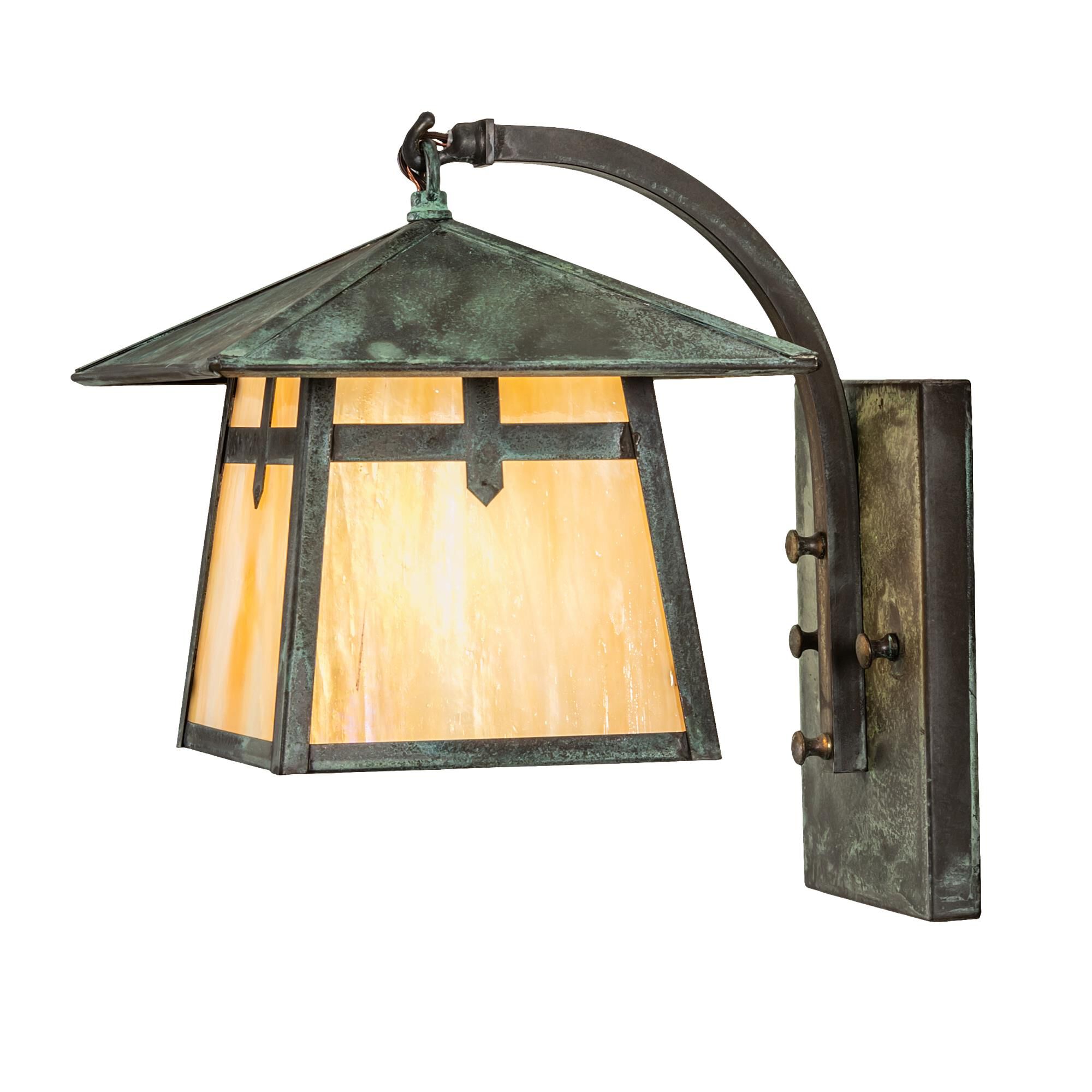 Shown in Verdigris Finish finish and Beige;Iridescent glass