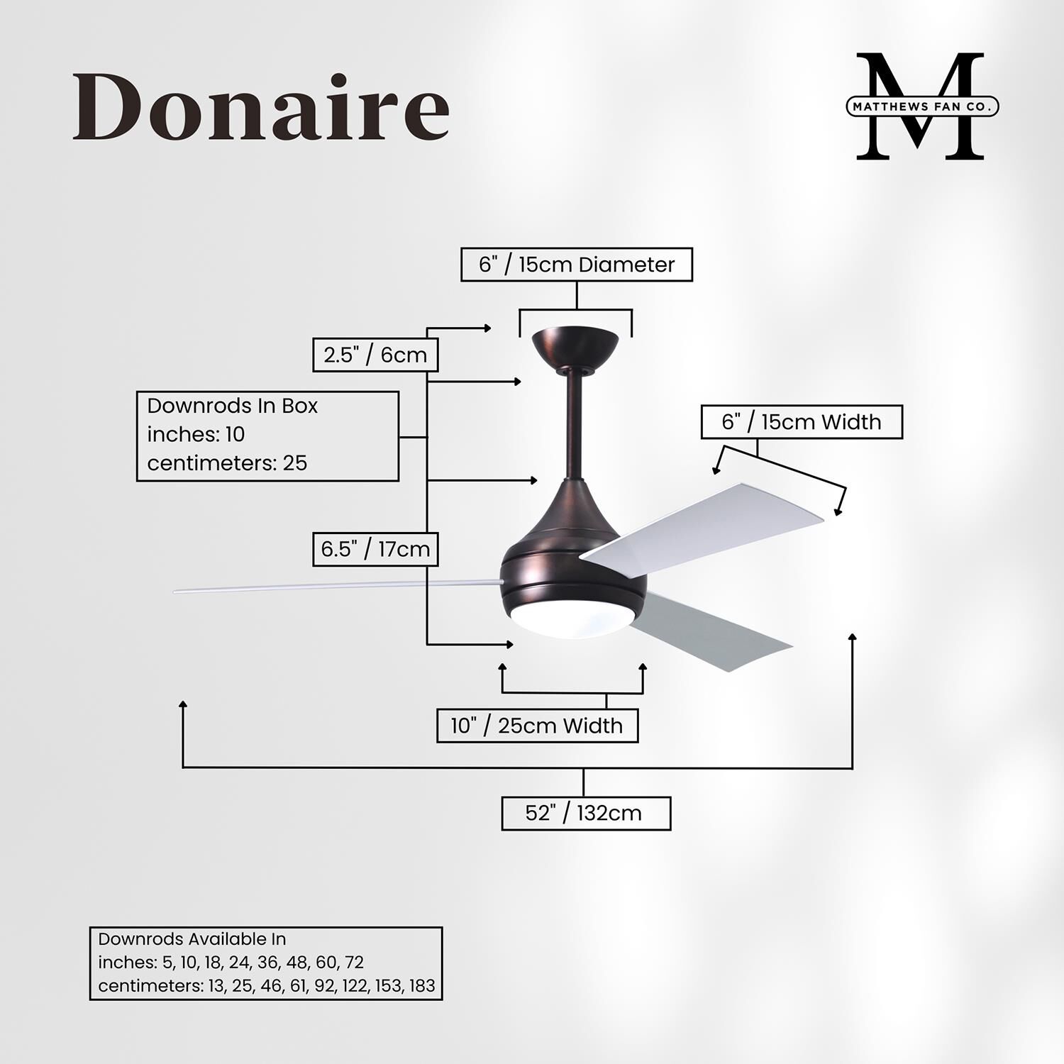 Donaire Outdoor Coastal Wet Rated 52 Inch Ceiling Fan with Light Kit by Matthews Fan Company