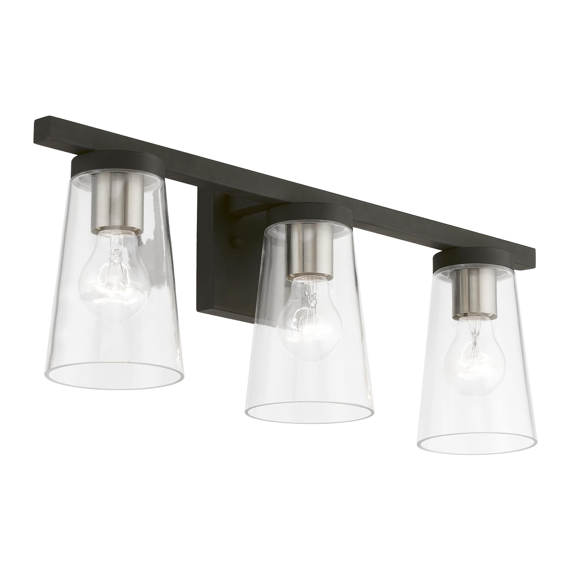 Shown in Black with Brushed Nickel Accents finish and Clear glass