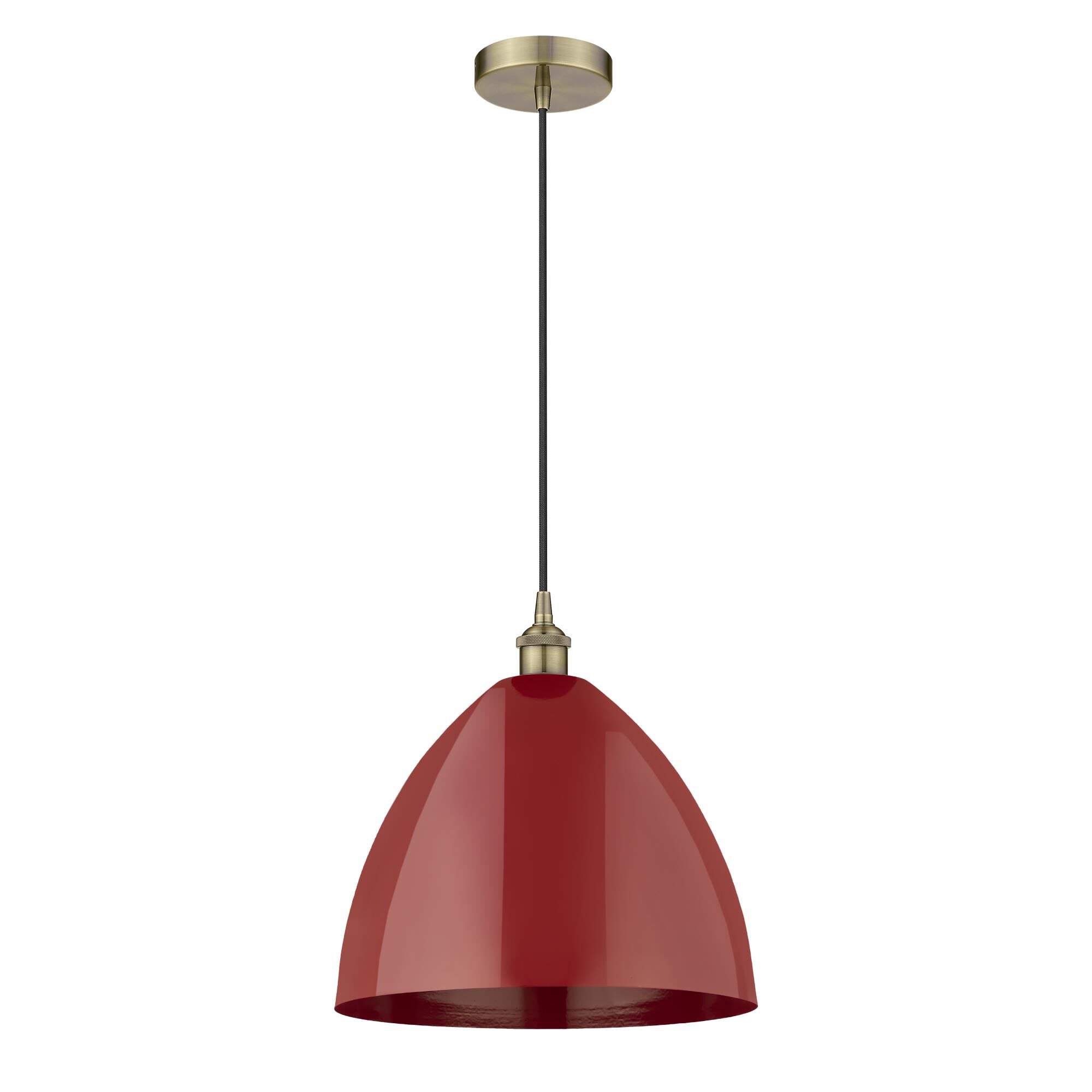 Shown in Antique Brass finish and Red Plymouth Dome shade