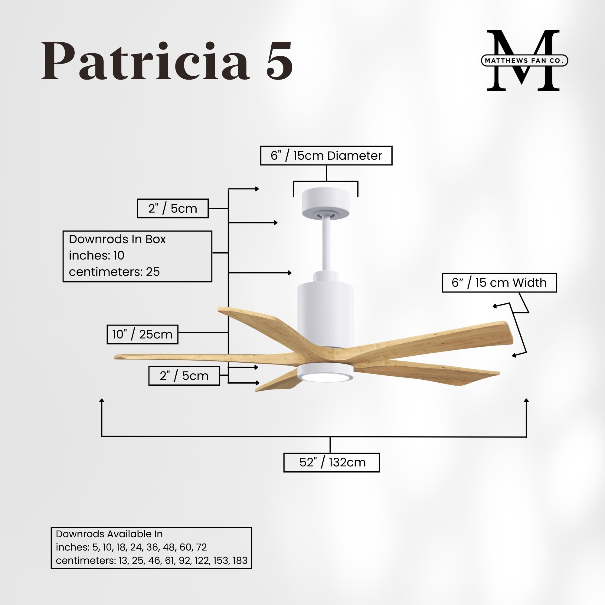 Patricia 52 Inch Ceiling Fan with Light Kit by Matthews Fan Company