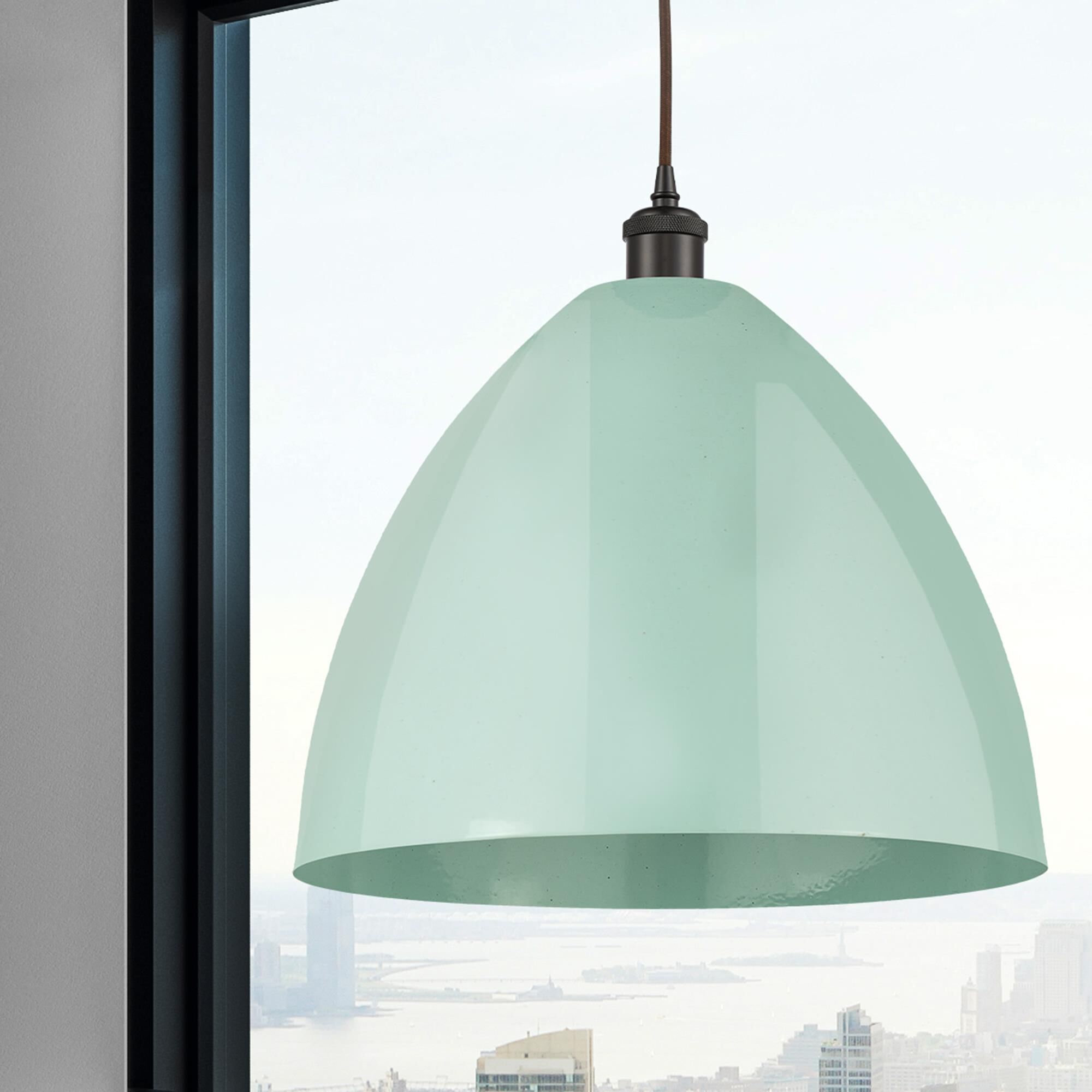 Shown in Oil Rubbed Bronze finish and Seafoam Plymouth Dome shade