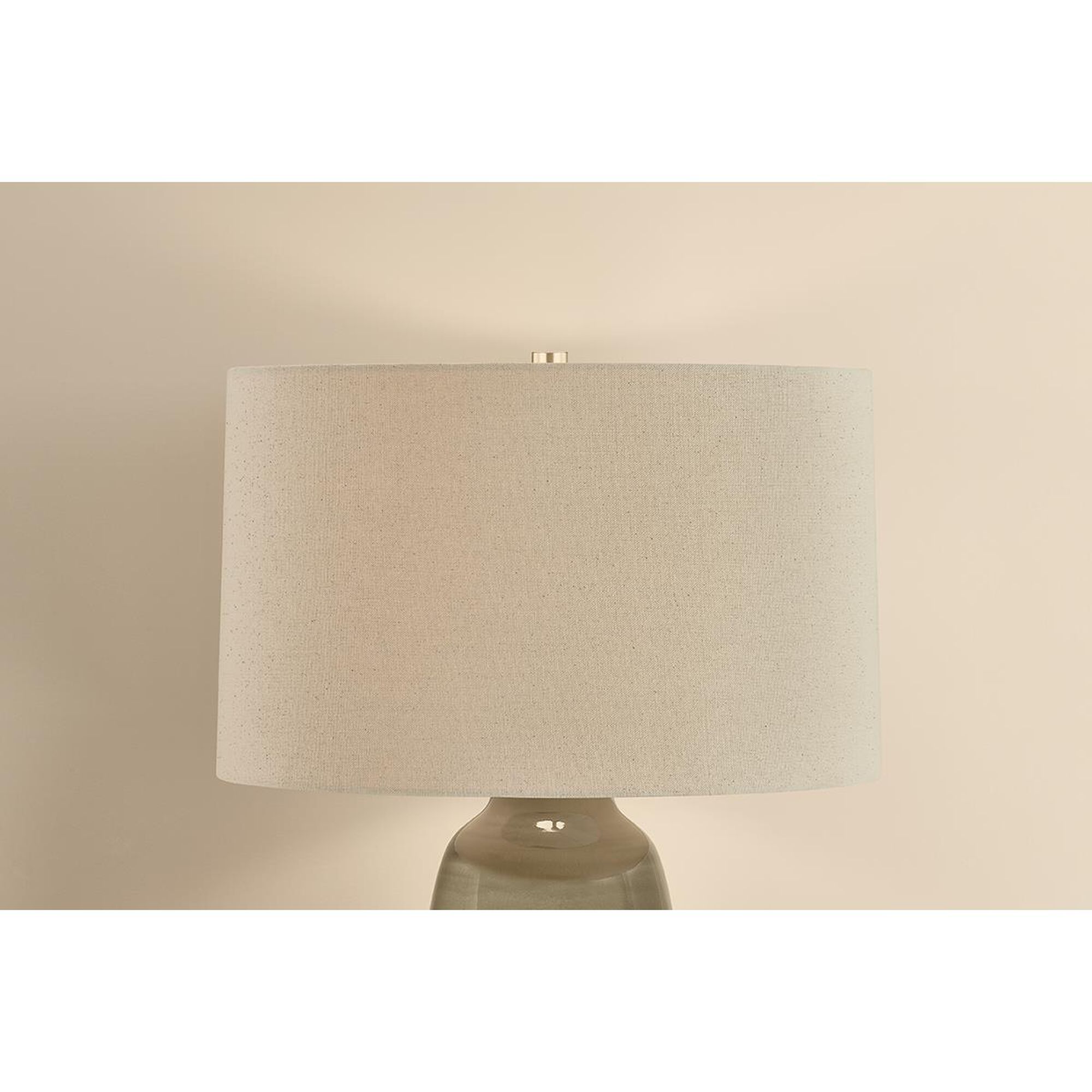 Shown in Aged Brass and Ceramic Dark Forrest finish and Wheat Linen shade