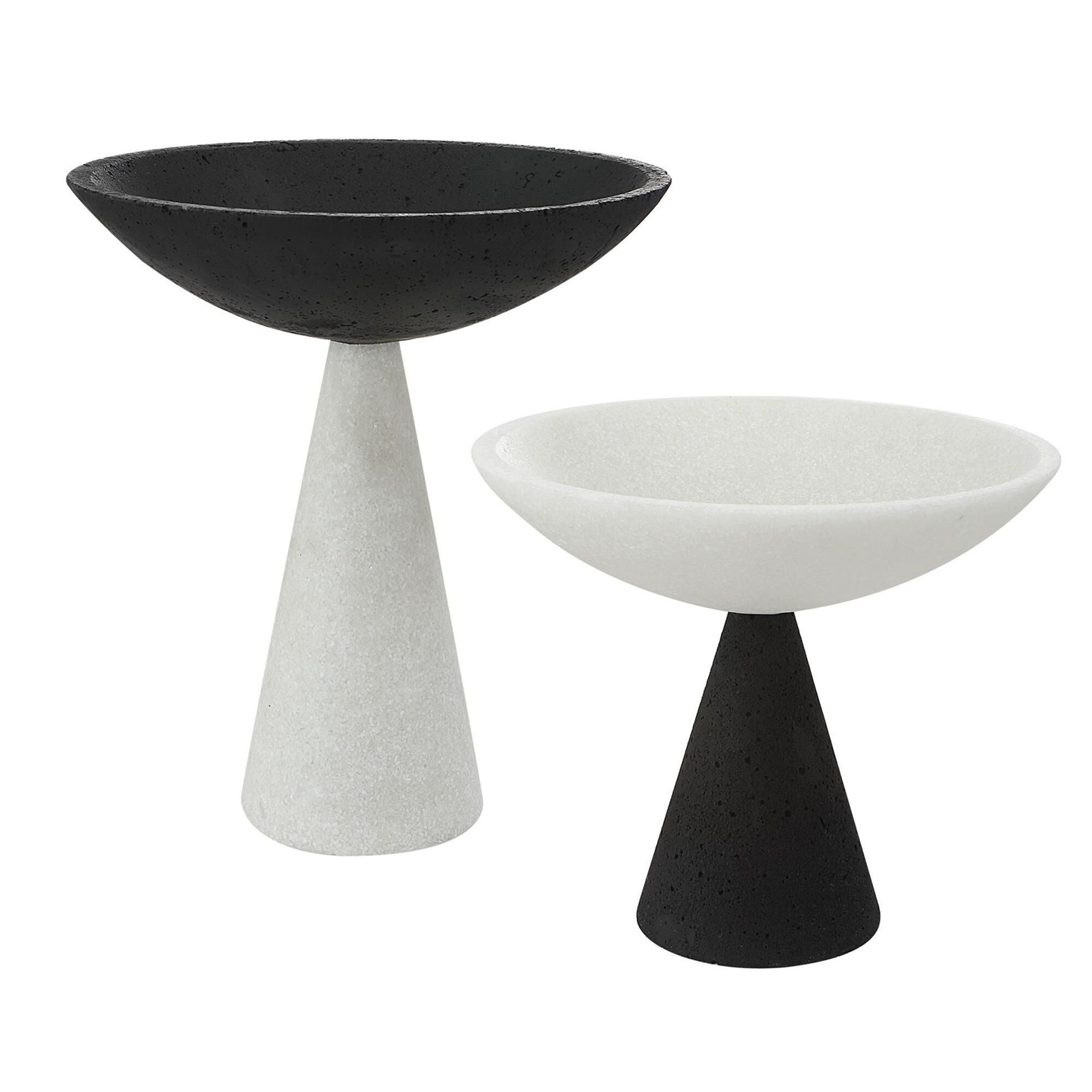 Shown in Set Of Two Modern Pedestal Bowls Are Constructed From A Striking Black And White Granulated Marble,  finish