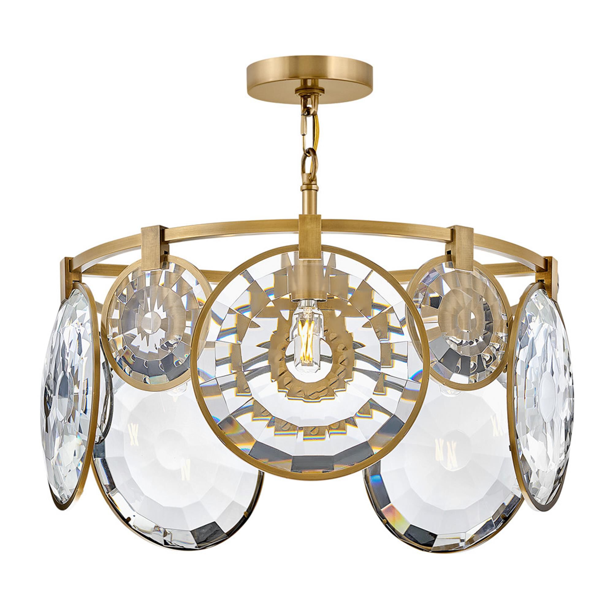 Shown in Heritage Brass finish and Optic Crystal glass