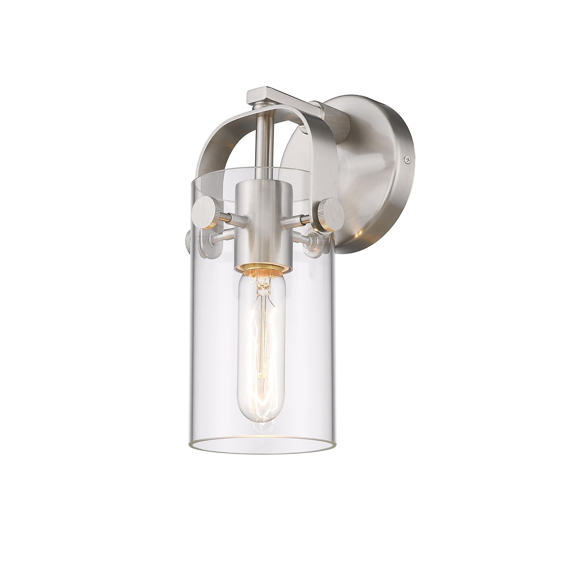 Shown in Satin Nickel finish and Clear glass and Clear Glass shade