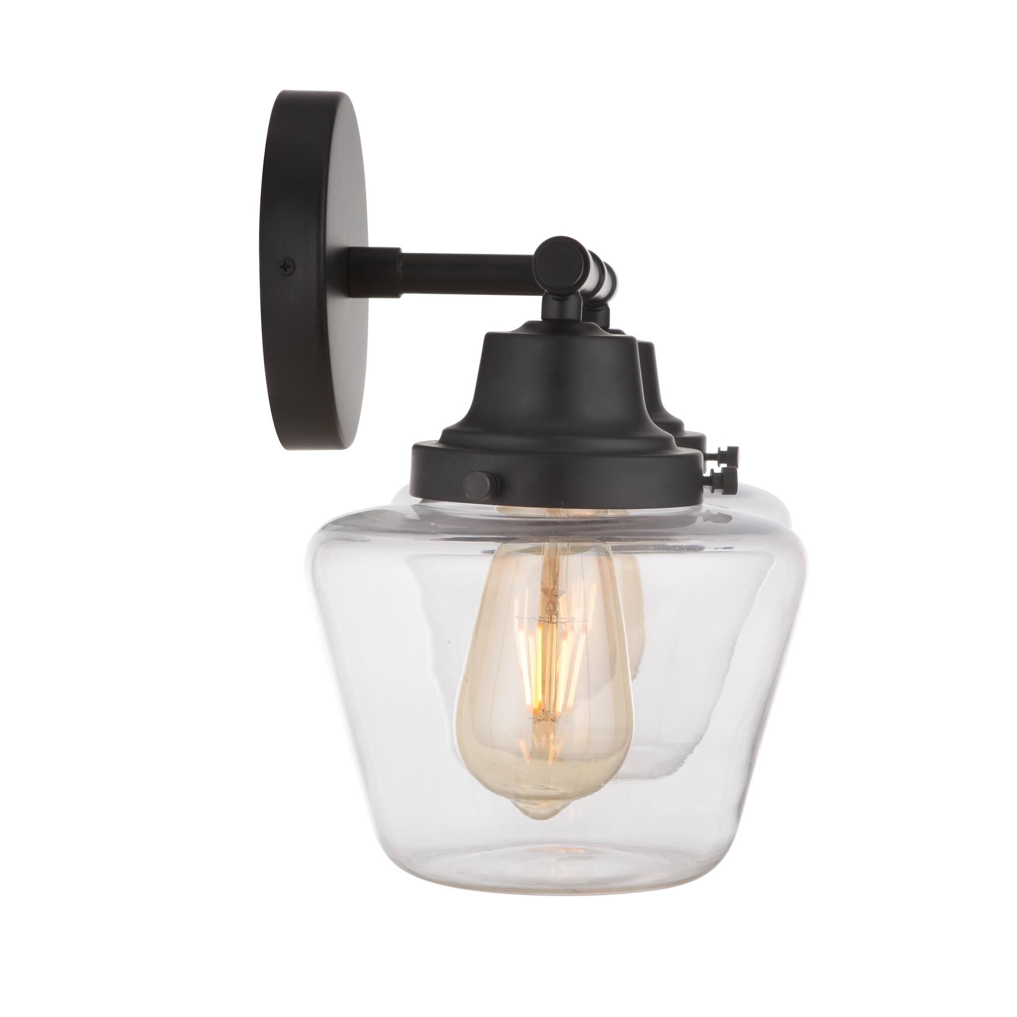 Shown in Flat Black finish and Clear glass and Glass shade