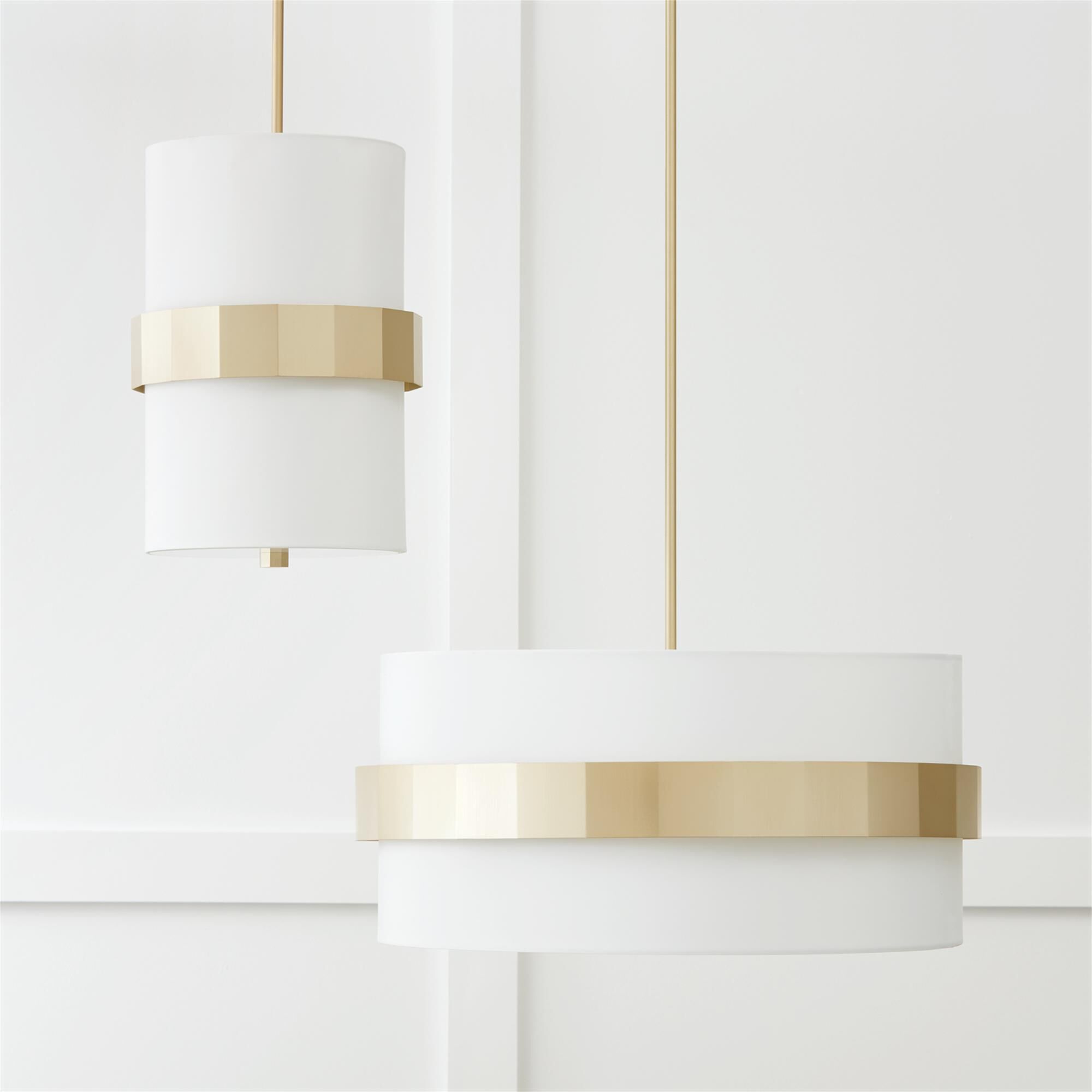 Shown in Soft Gold finish and White Fabric shade