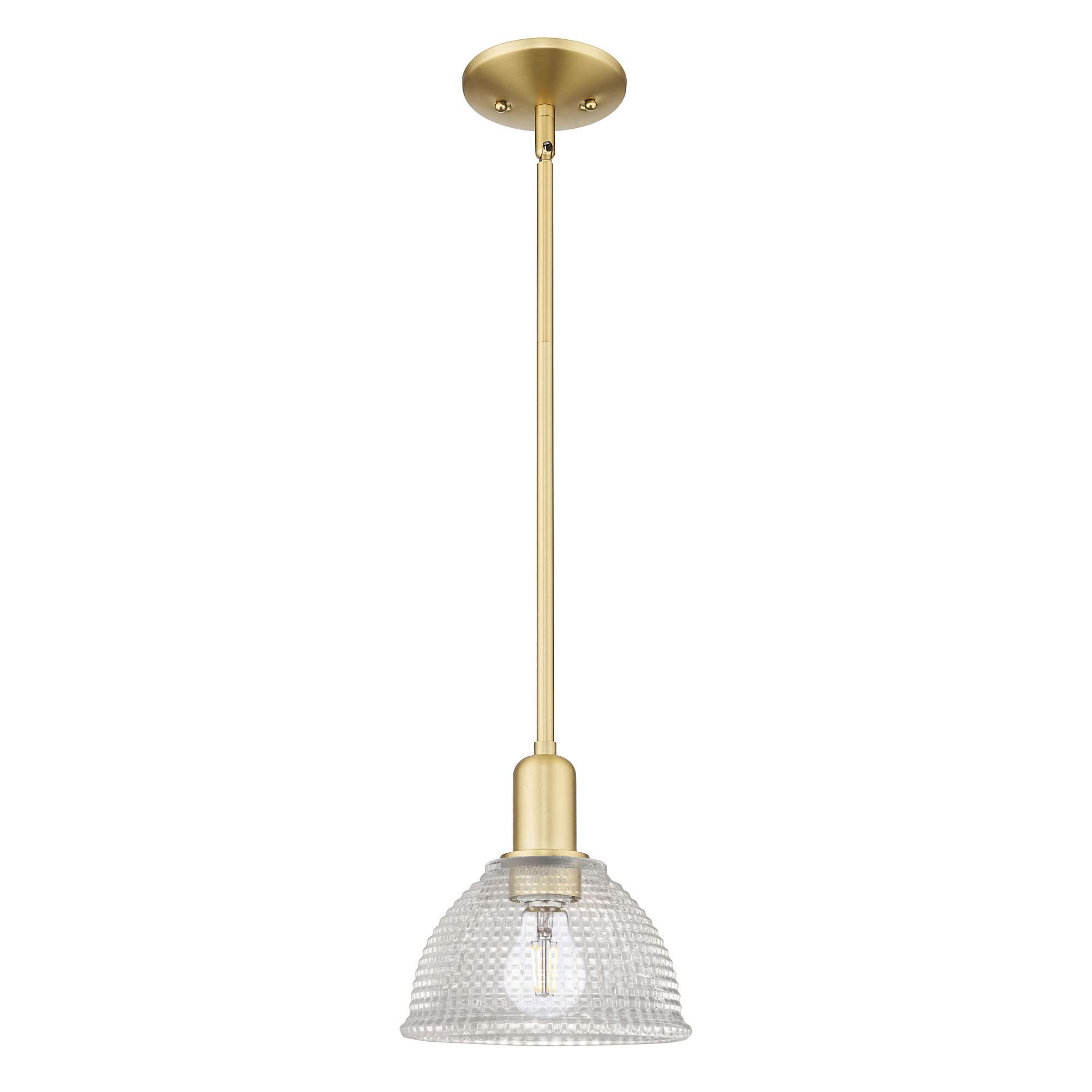 Shown in Satin Gold finish and Clear glass